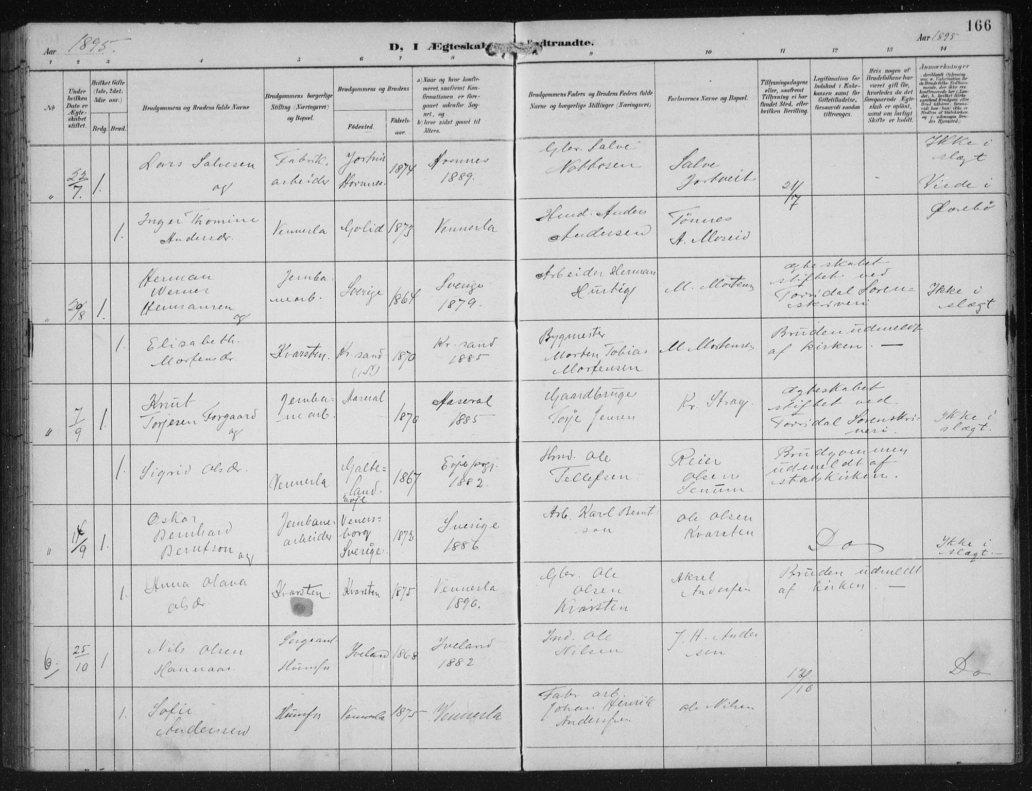 Vennesla sokneprestkontor, AV/SAK-1111-0045/Fb/Fbb/L0004: Parish register (copy) no. B 4, 1893-1902, p. 166