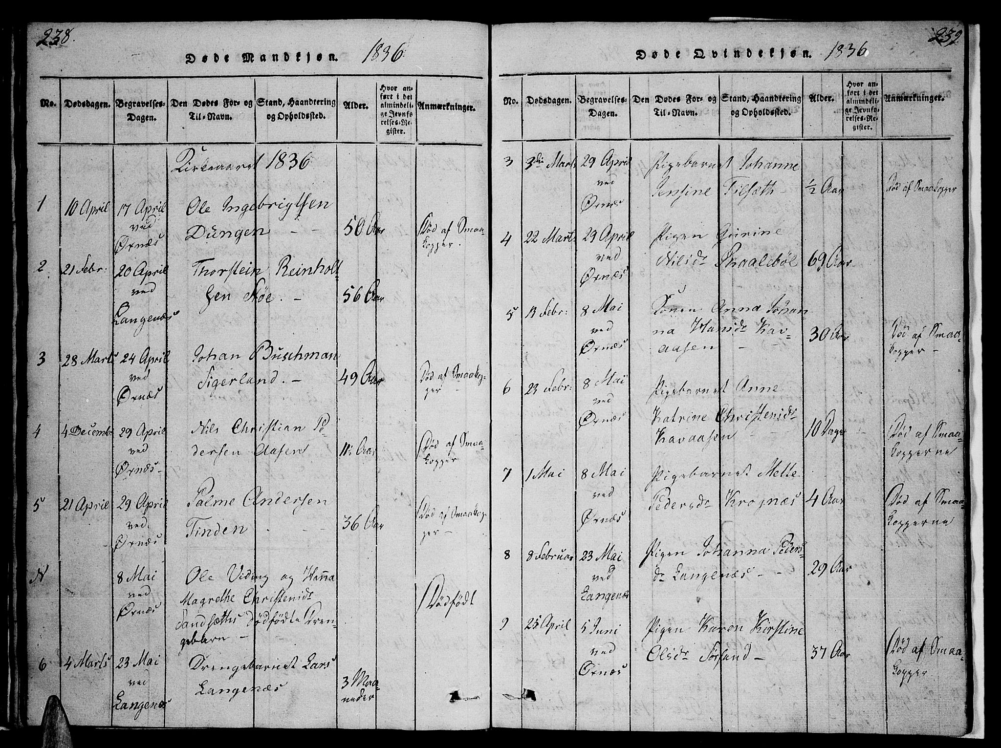 Ministerialprotokoller, klokkerbøker og fødselsregistre - Nordland, SAT/A-1459/893/L1331: Parish register (official) no. 893A04, 1820-1840, p. 238-239