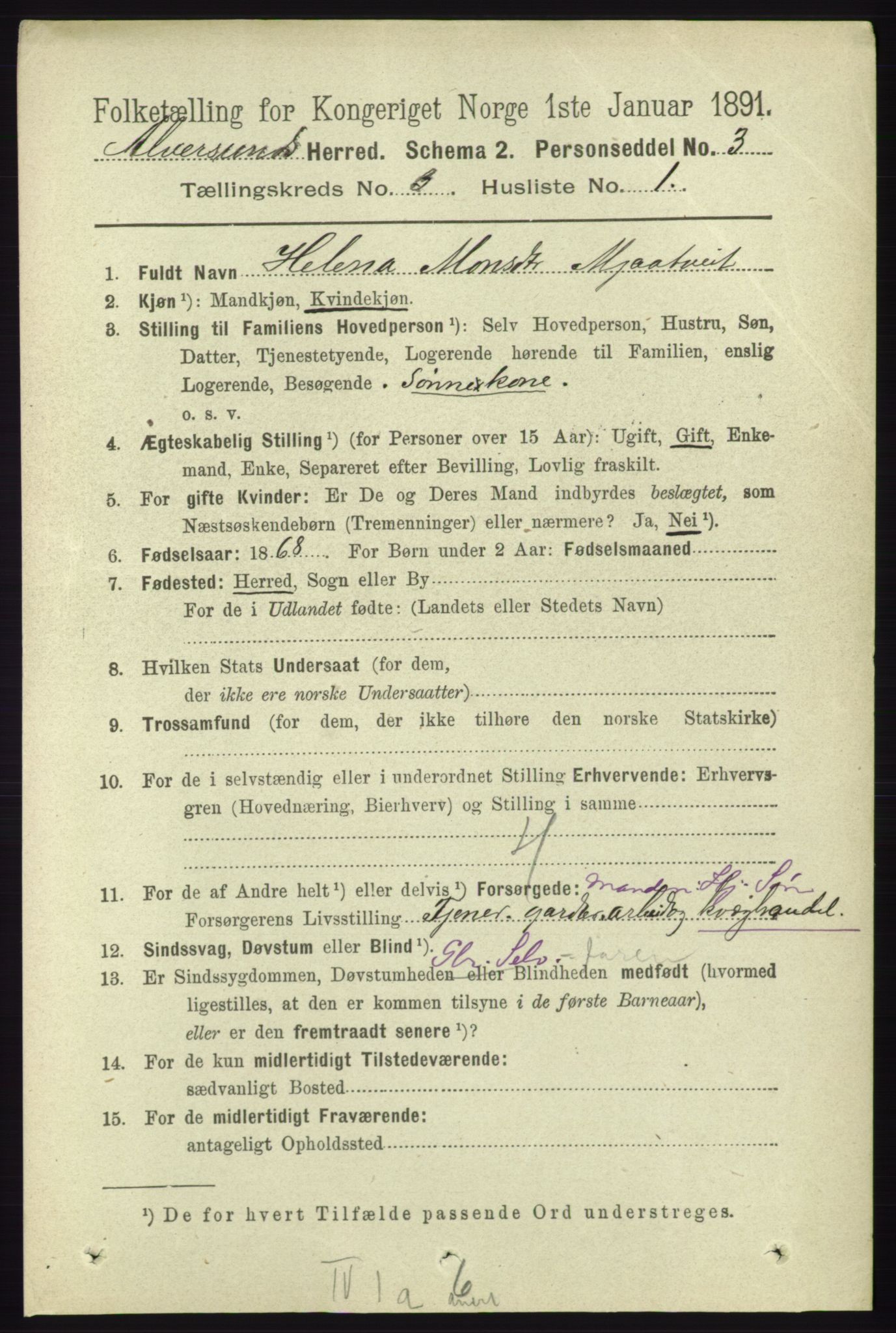 RA, 1891 census for 1257 Alversund, 1891, p. 1034