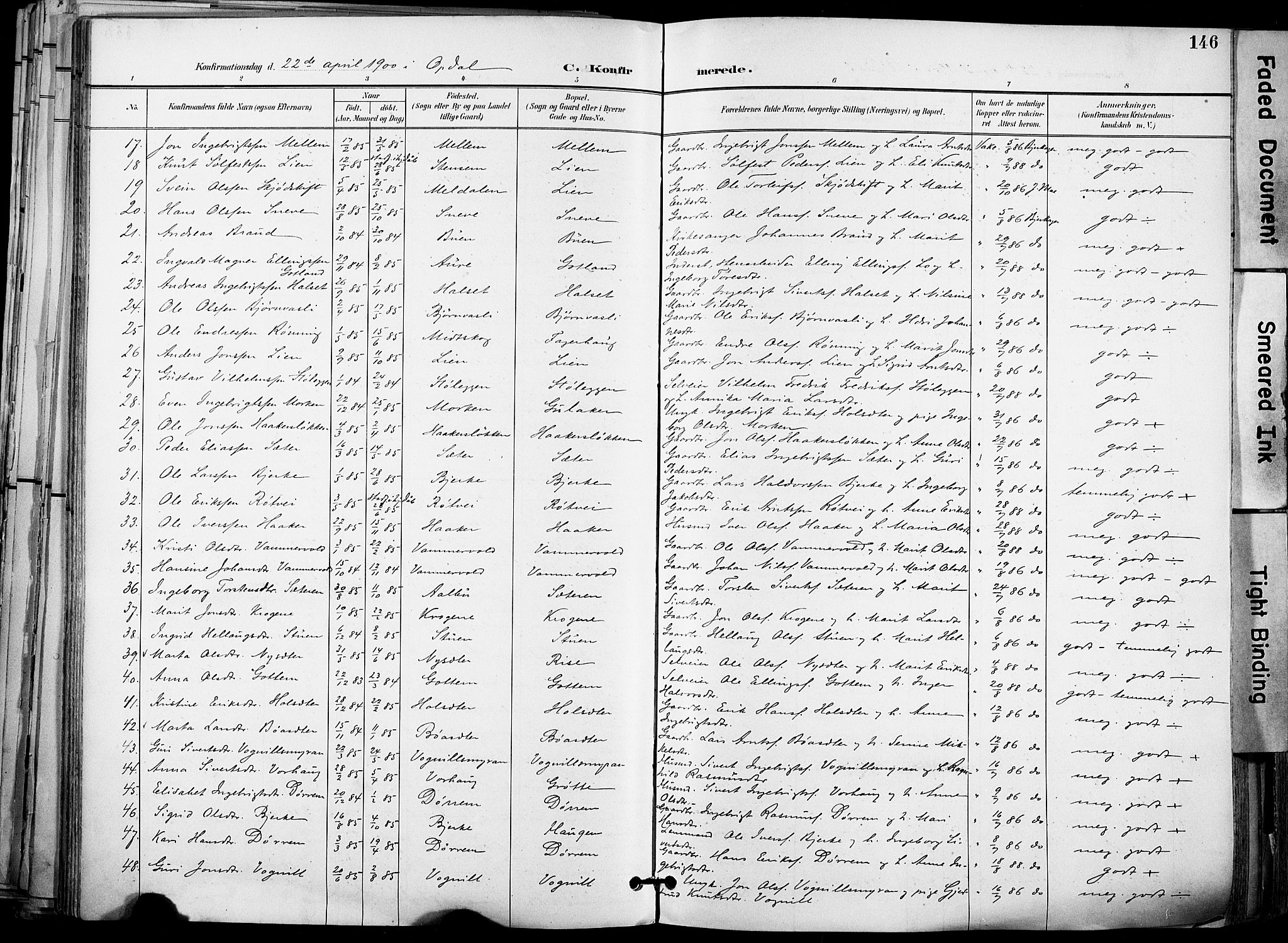 Ministerialprotokoller, klokkerbøker og fødselsregistre - Sør-Trøndelag, AV/SAT-A-1456/678/L0902: Parish register (official) no. 678A11, 1895-1911, p. 146