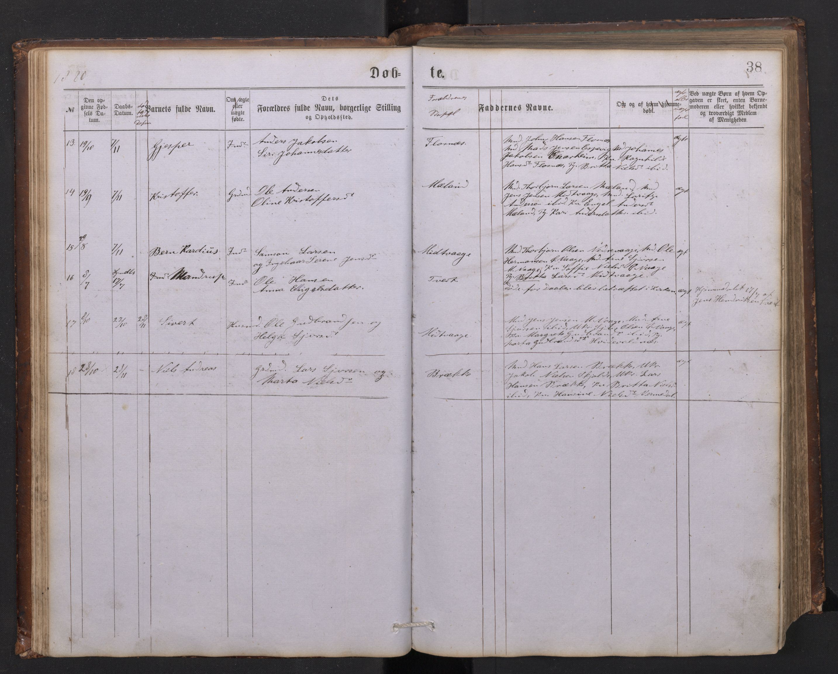 Tysnes sokneprestembete, SAB/A-78601/H/Hab: Parish register (copy) no. C 1, 1873-1895, p. 37b-38a