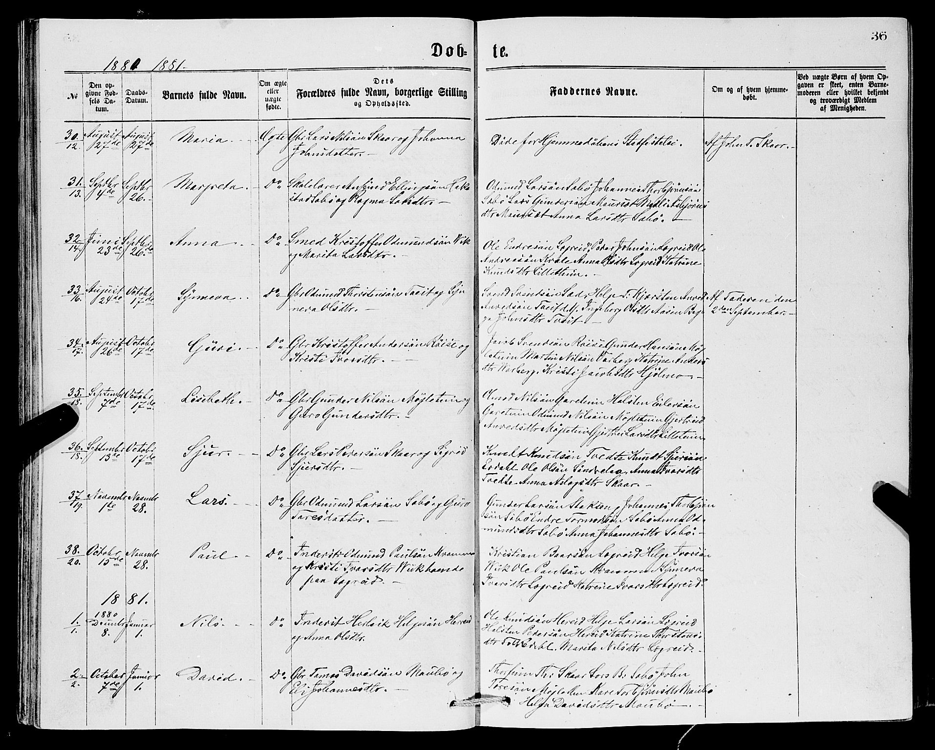 Ullensvang sokneprestembete, SAB/A-78701/H/Hab: Parish register (copy) no. C 2, 1871-1899, p. 36