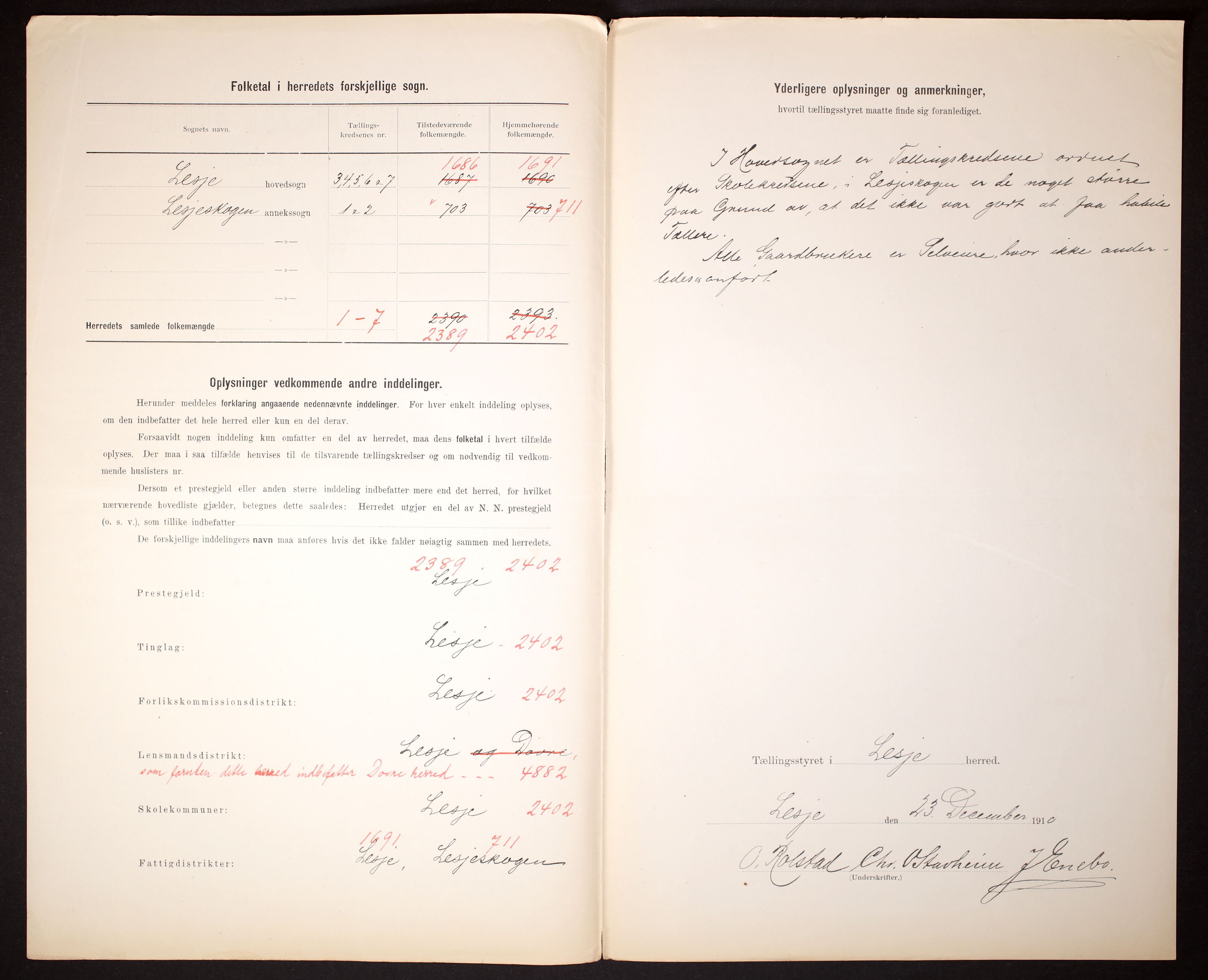 RA, 1910 census for Lesja, 1910, p. 3