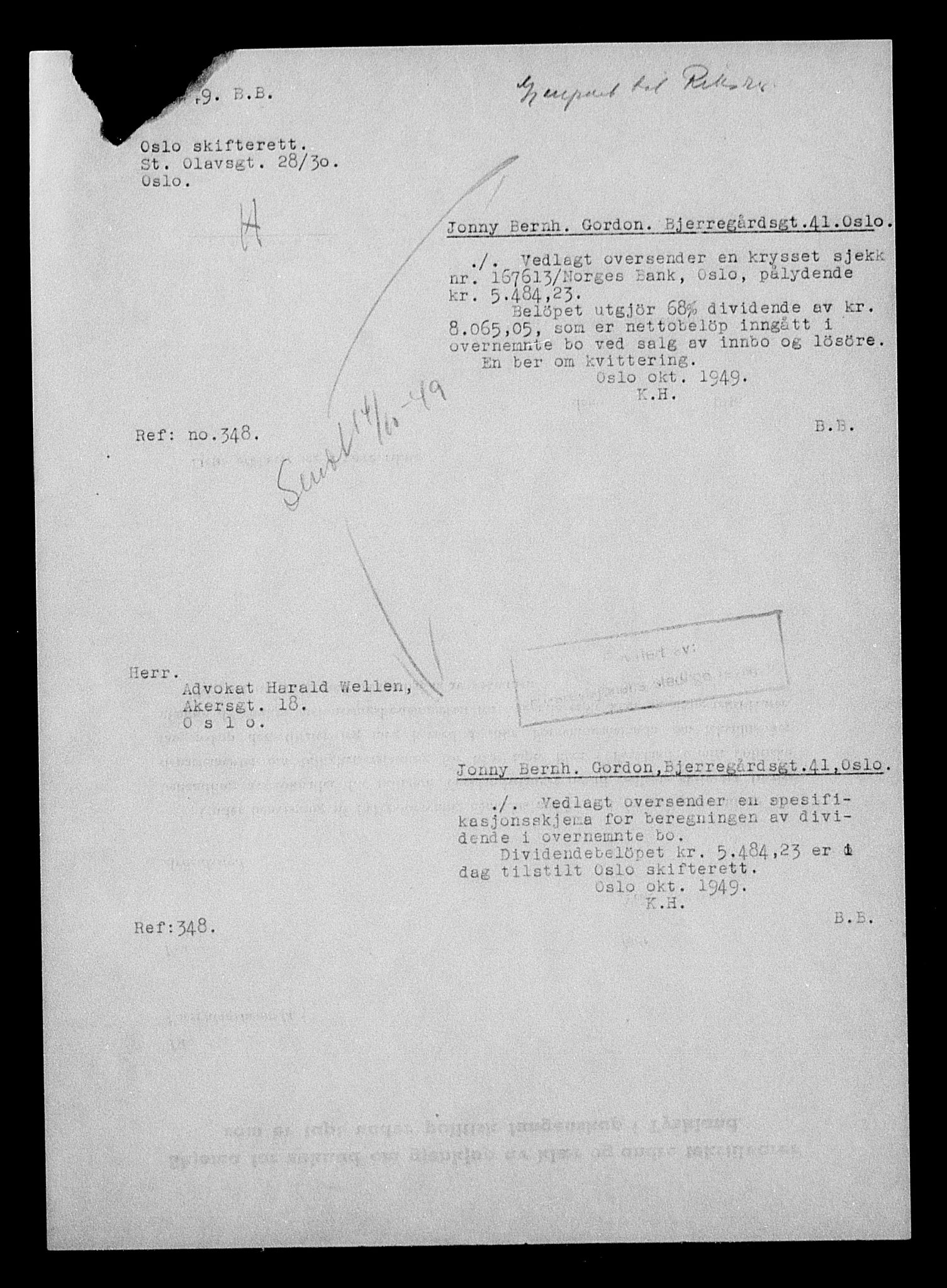 Justisdepartementet, Tilbakeføringskontoret for inndratte formuer, AV/RA-S-1564/H/Hc/Hcc/L0940: --, 1945-1947, p. 140