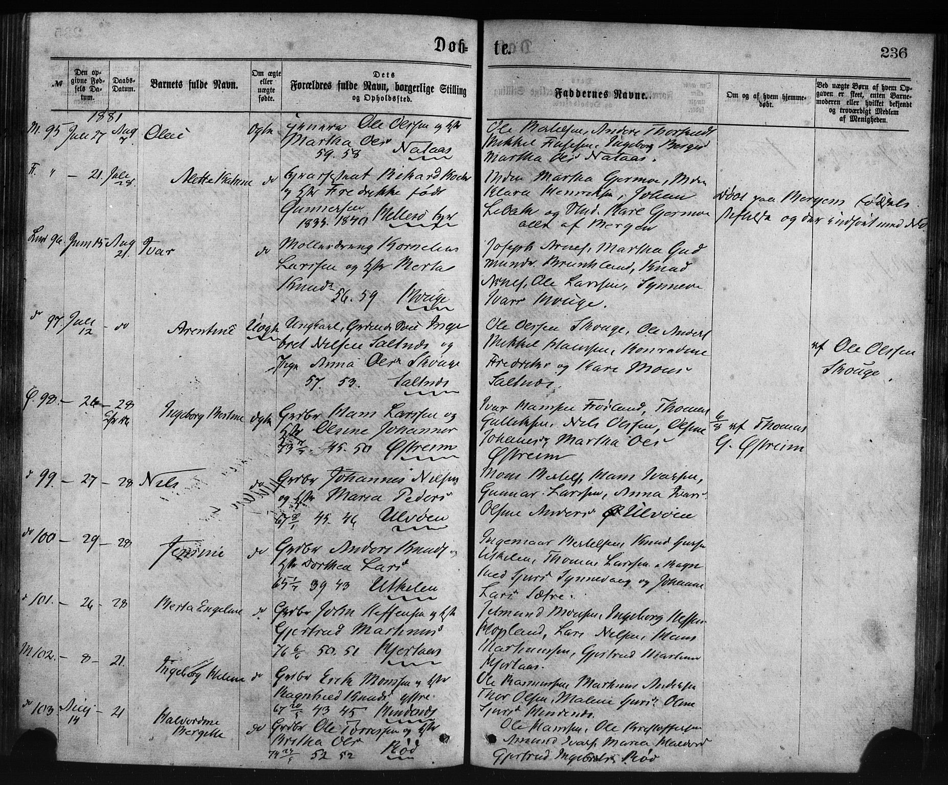 Lindås Sokneprestembete, SAB/A-76701/H/Haa: Parish register (official) no. A 18, 1869-1885, p. 236