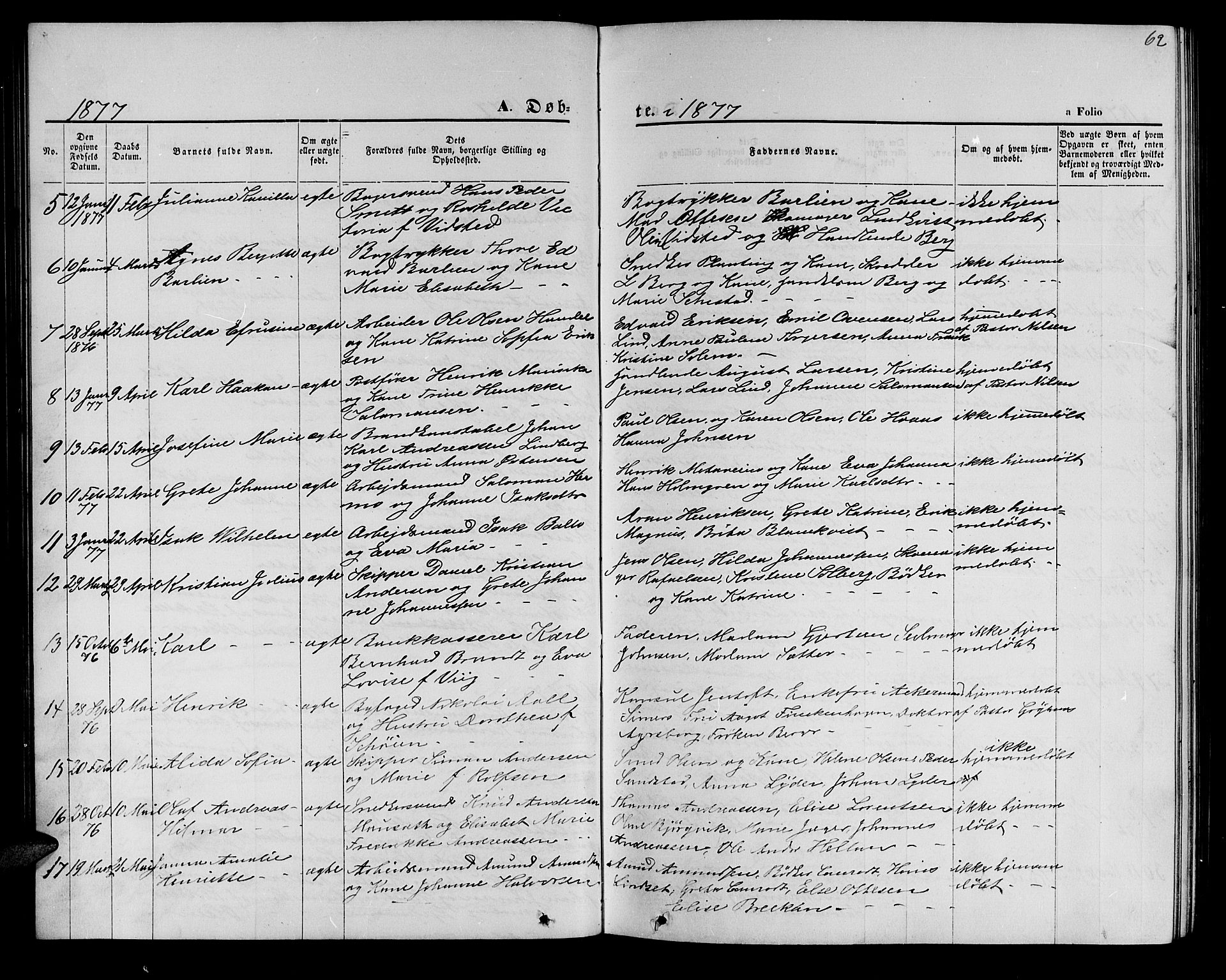 Hammerfest sokneprestkontor, AV/SATØ-S-1347/H/Hb/L0004.klokk: Parish register (copy) no. 4, 1869-1877, p. 62