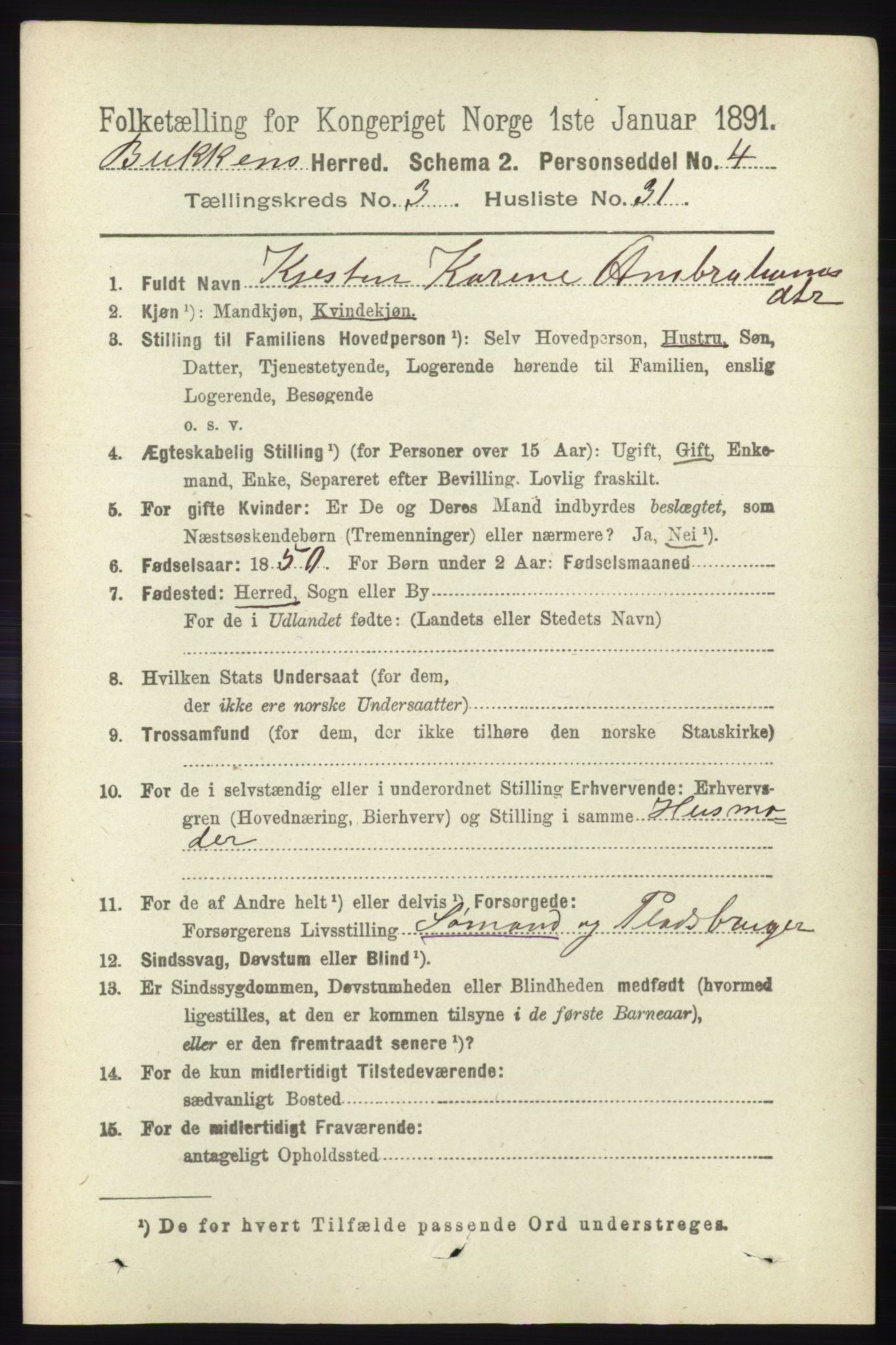 RA, 1891 census for 1145 Bokn, 1891, p. 798