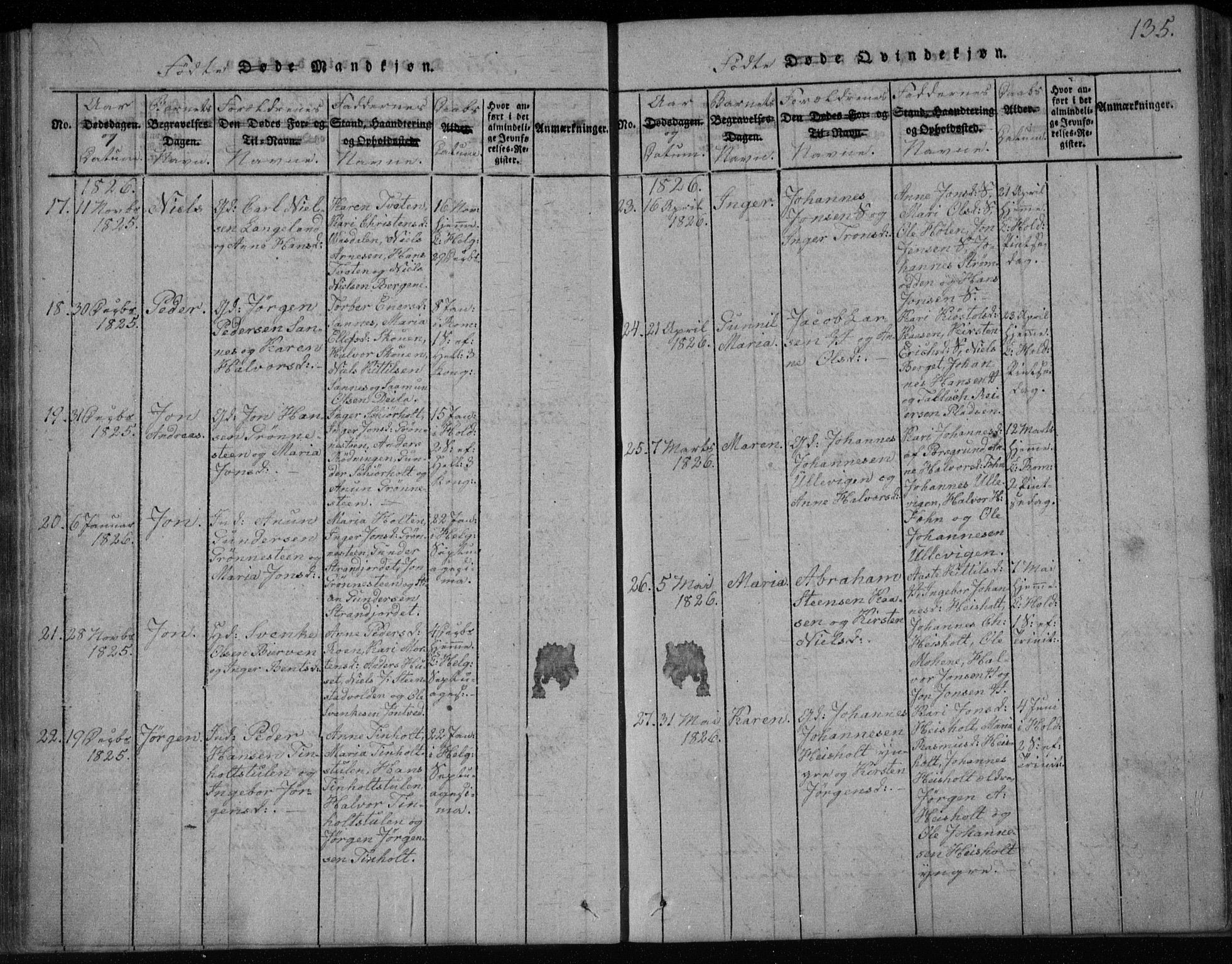 Holla kirkebøker, AV/SAKO-A-272/F/Fa/L0003: Parish register (official) no. 3, 1815-1830, p. 135