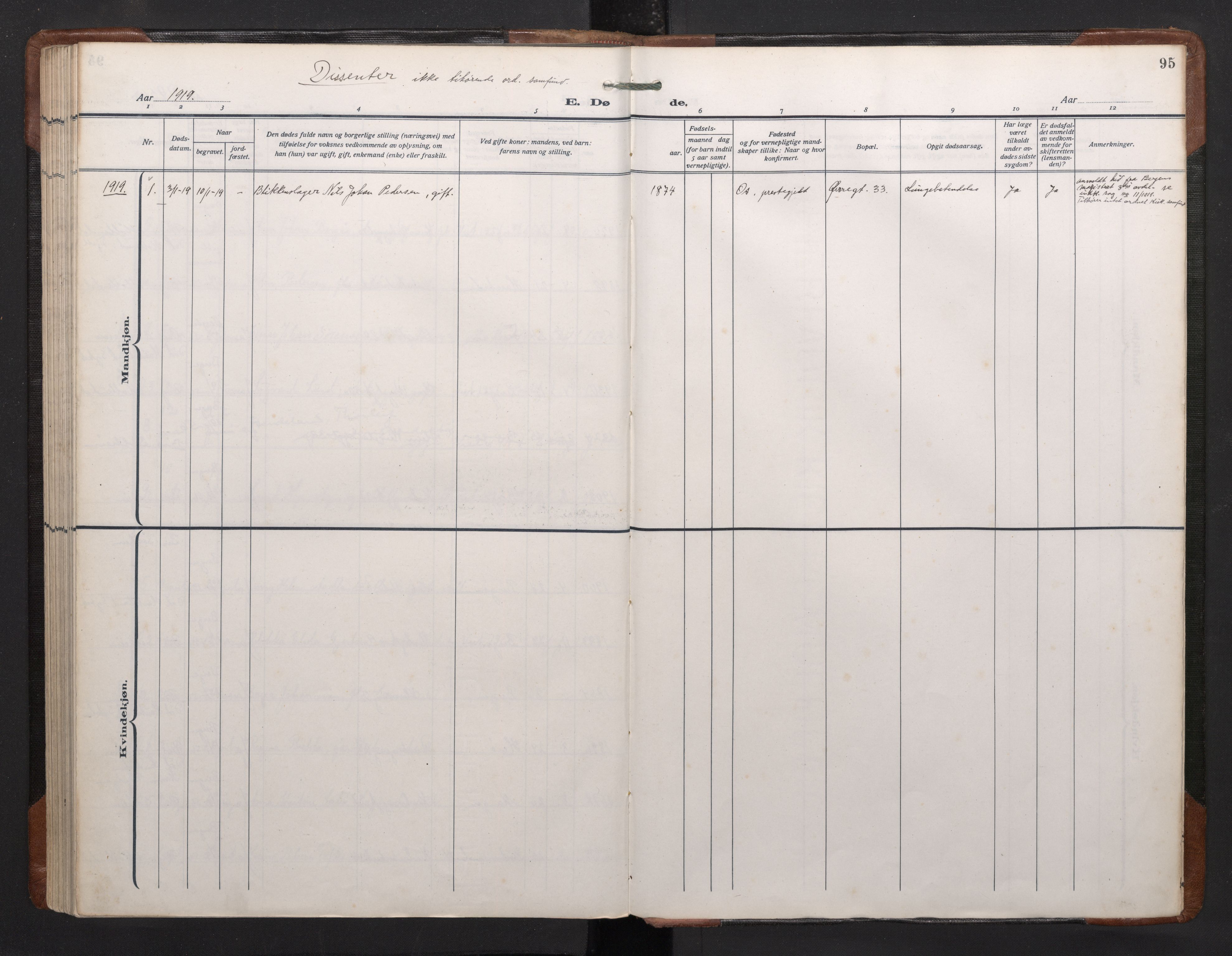 Mariakirken Sokneprestembete, SAB/A-76901/H/Haa/L0020: Parish register (official) no. E 1, 1918-1956, p. 94b-95a