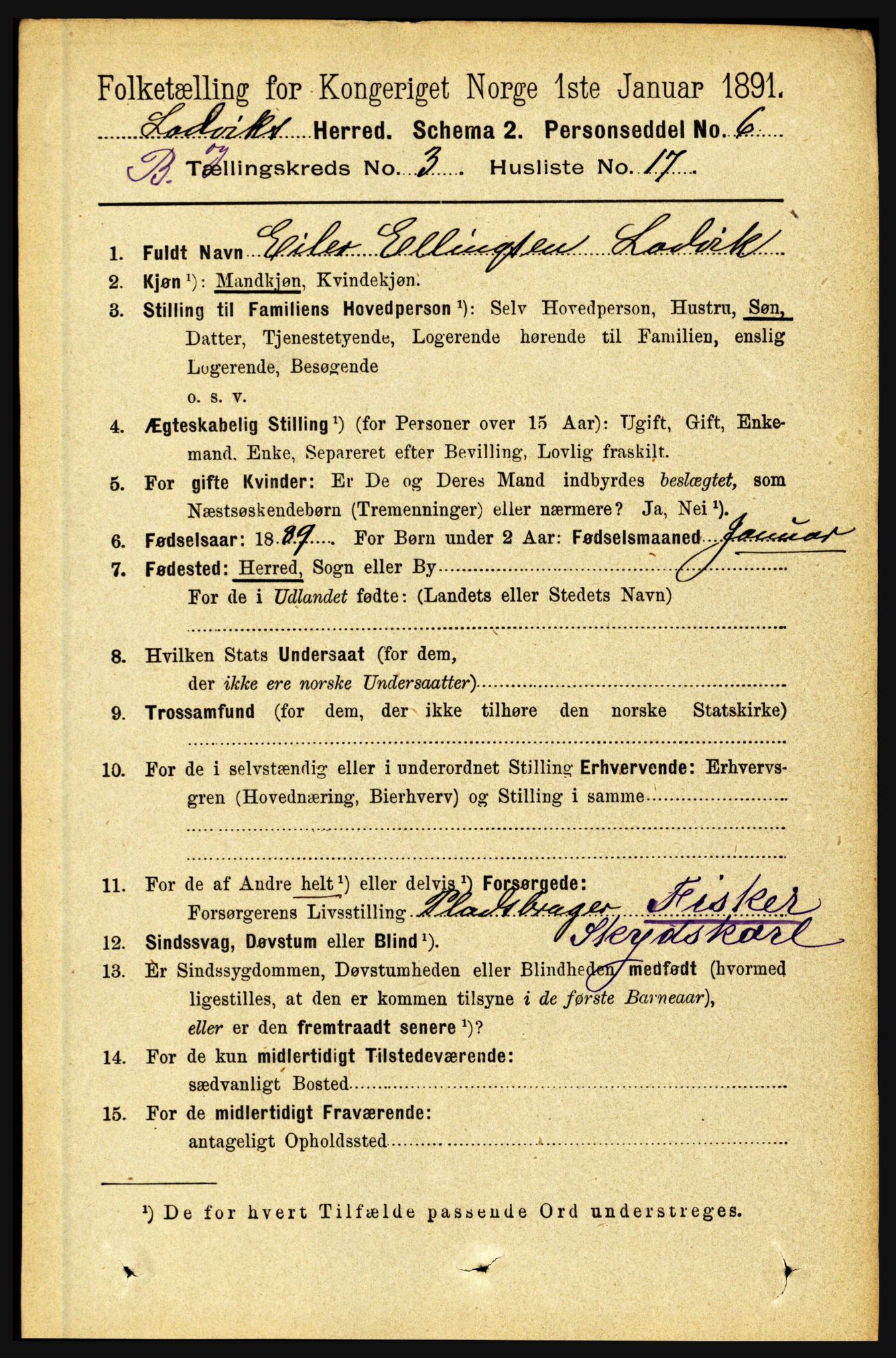 RA, 1891 census for 1415 Lavik og Brekke, 1891, p. 612