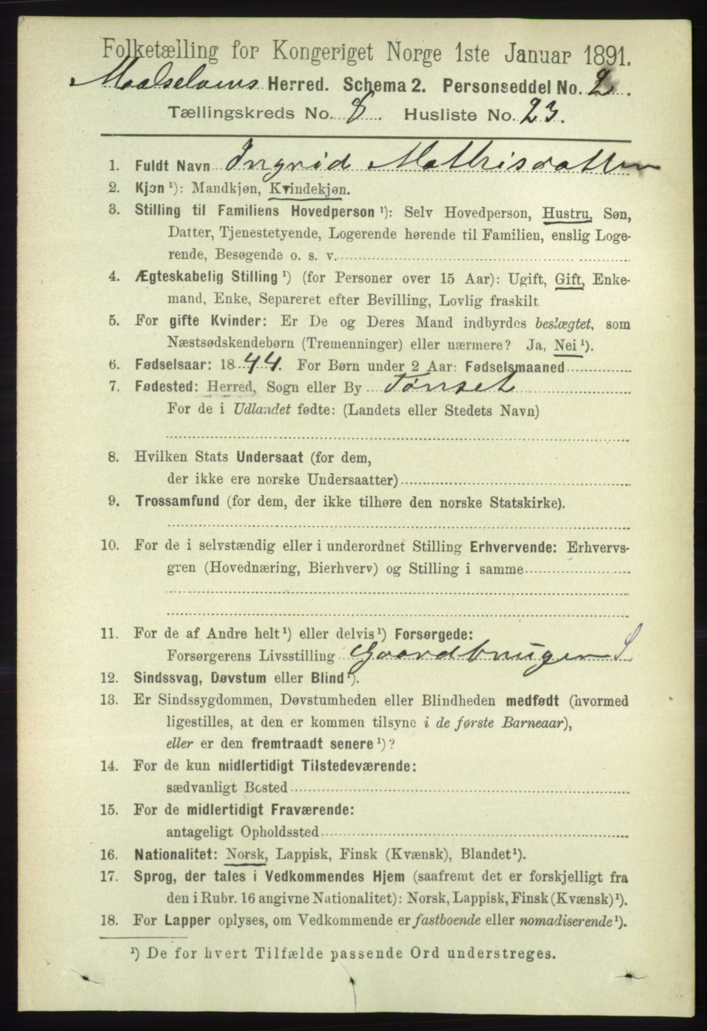 RA, 1891 census for 1924 Målselv, 1891, p. 2683