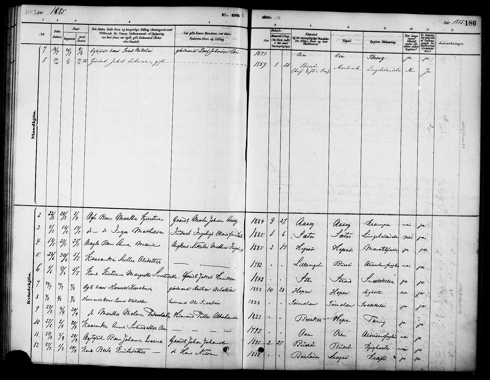 Ministerialprotokoller, klokkerbøker og fødselsregistre - Sør-Trøndelag, SAT/A-1456/658/L0722: Parish register (official) no. 658A01, 1879-1896, p. 186
