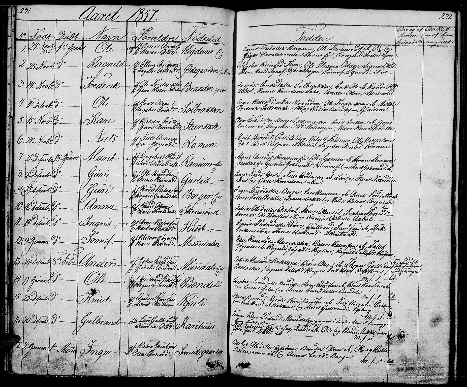 Nord-Aurdal prestekontor, SAH/PREST-132/H/Ha/Hab/L0001: Parish register (copy) no. 1, 1834-1887, p. 271-272