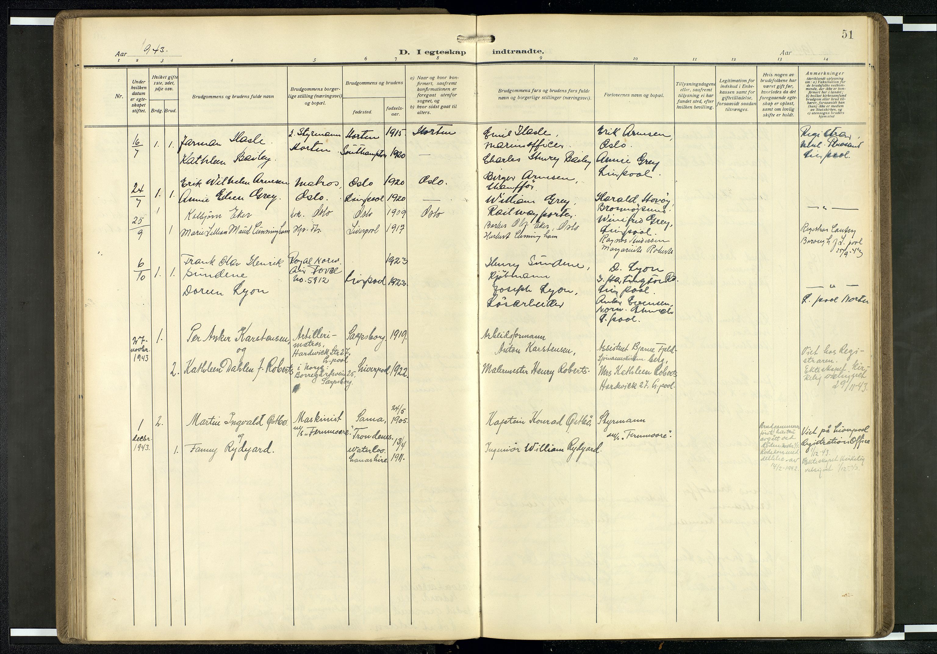 Den norske sjømannsmisjon i utlandet/Mersey-havnene (Liverpool), AV/SAB-SAB/PA-0104/H/Ha/L0001: Parish register (official) no. A 1, 1919-1954, p. 50b-51a