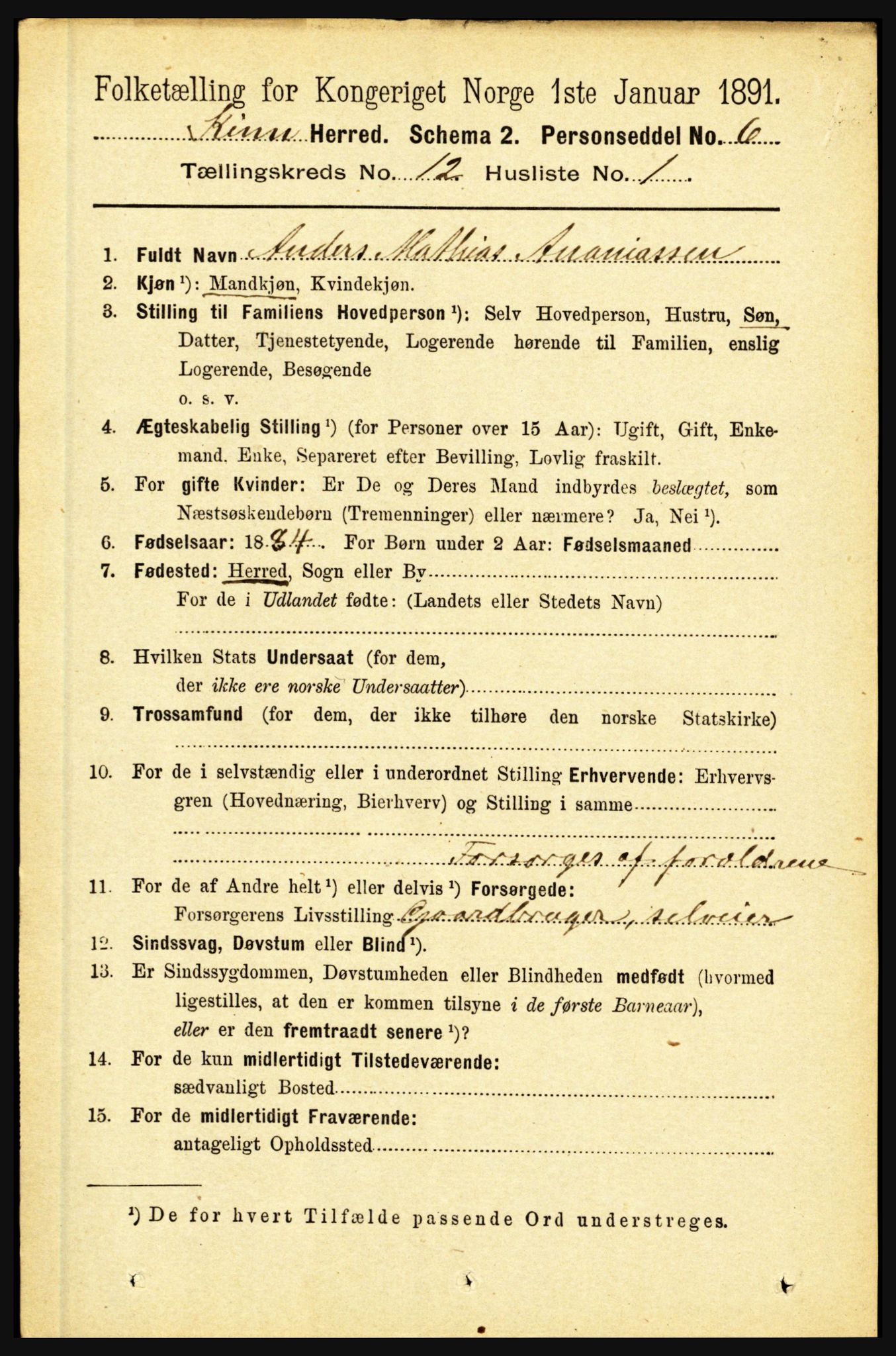 RA, 1891 census for 1437 Kinn, 1891, p. 4517