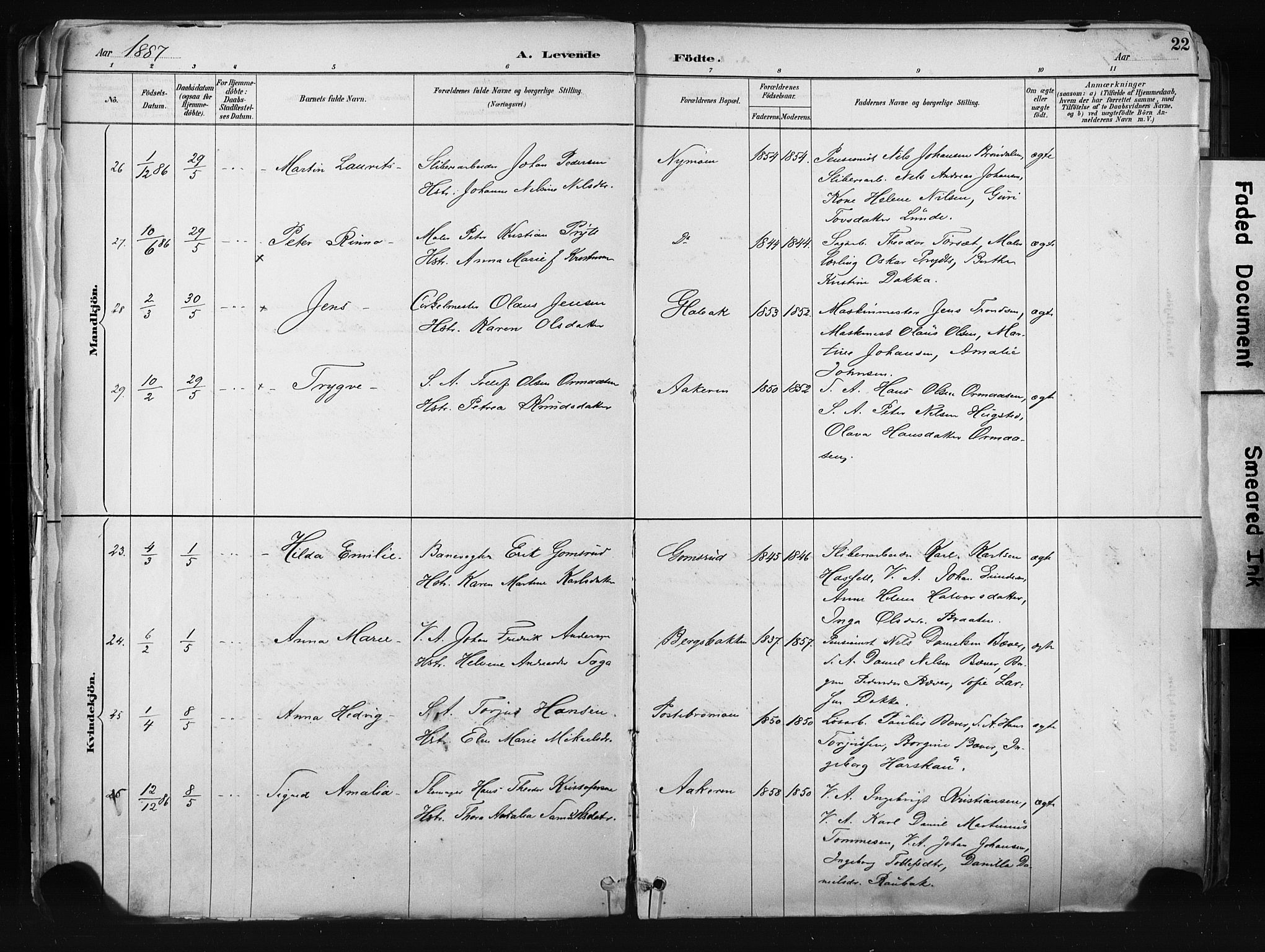 Kongsberg kirkebøker, AV/SAKO-A-22/F/Fb/L0002: Parish register (official) no. II 2, 1886-1896, p. 22