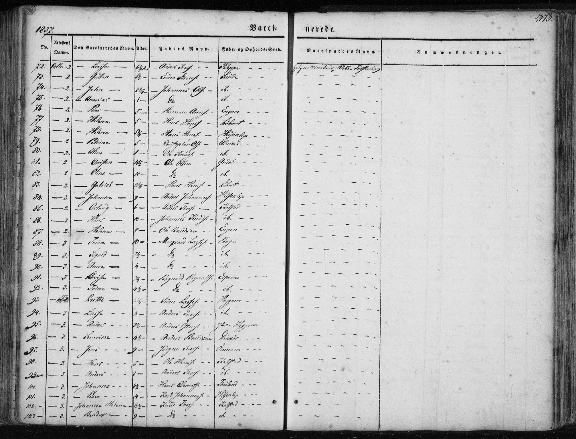 Fjaler sokneprestembete, AV/SAB-A-79801/H/Haa/Haaa/L0006: Parish register (official) no. A 6, 1835-1884, p. 373