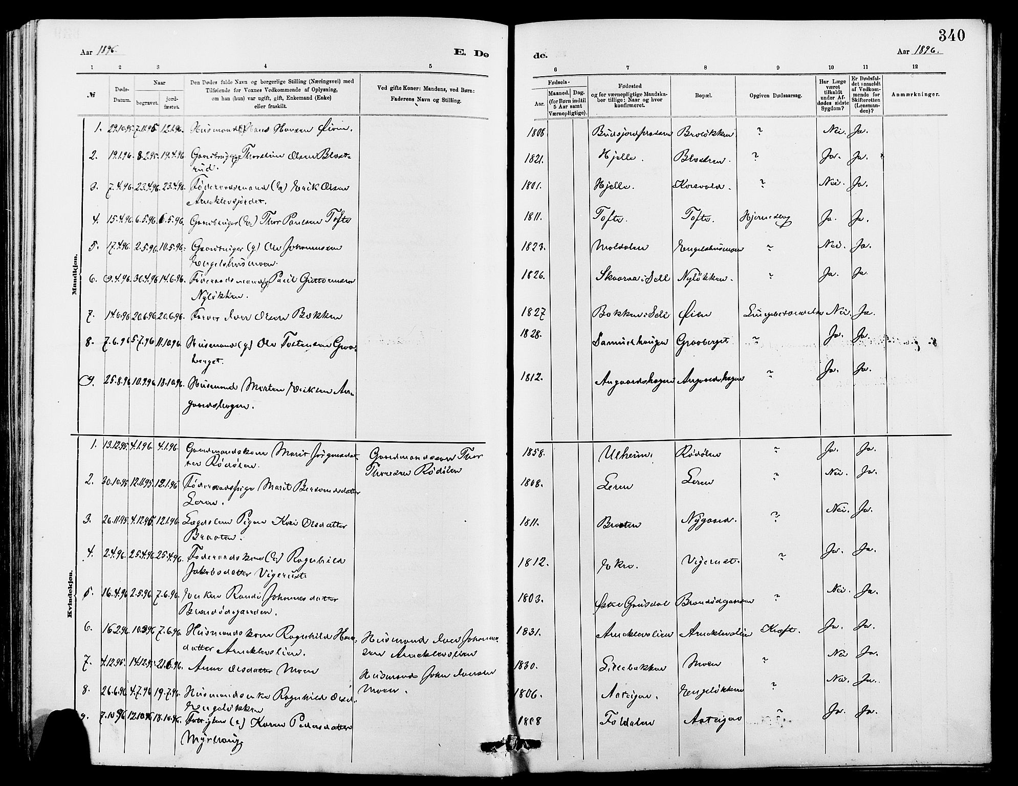 Dovre prestekontor, AV/SAH-PREST-066/H/Ha/Hab/L0002: Parish register (copy) no. 2, 1881-1907, p. 340