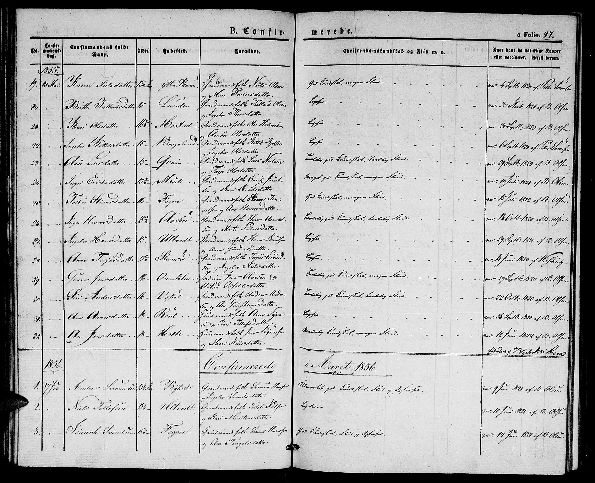 Gjerstad sokneprestkontor, SAK/1111-0014/F/Fa/Faa/L0005: Parish register (official) no. A 5, 1829-1841, p. 97