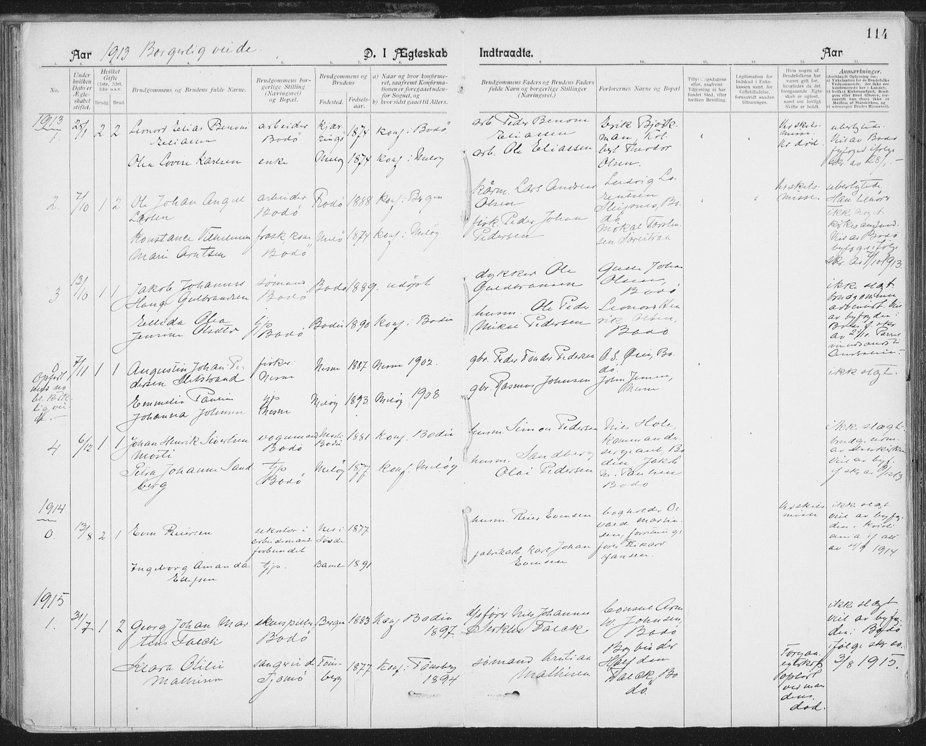 Ministerialprotokoller, klokkerbøker og fødselsregistre - Nordland, SAT/A-1459/801/L0012: Parish register (official) no. 801A12, 1900-1916, p. 114