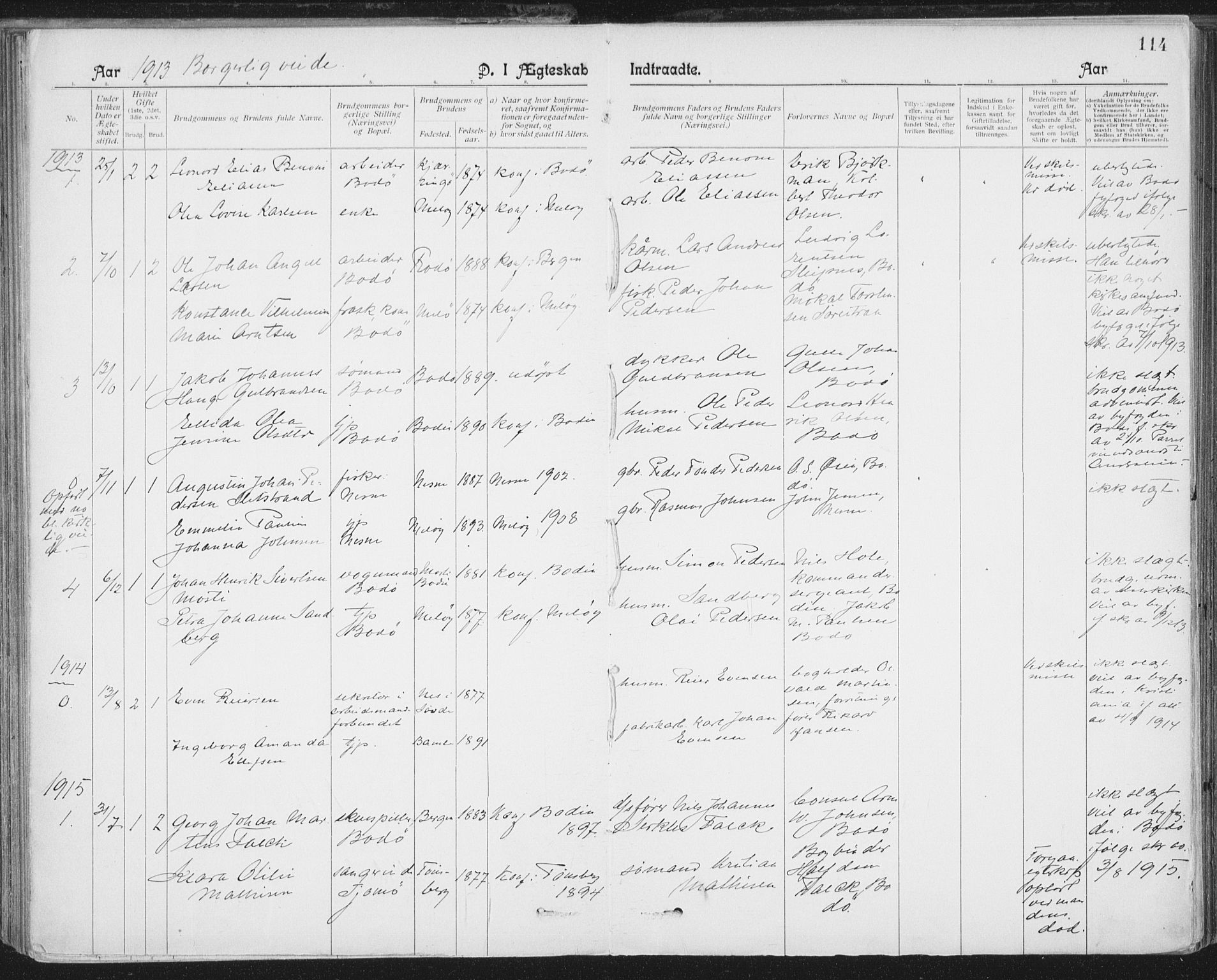 Ministerialprotokoller, klokkerbøker og fødselsregistre - Nordland, AV/SAT-A-1459/801/L0012: Parish register (official) no. 801A12, 1900-1916, p. 114