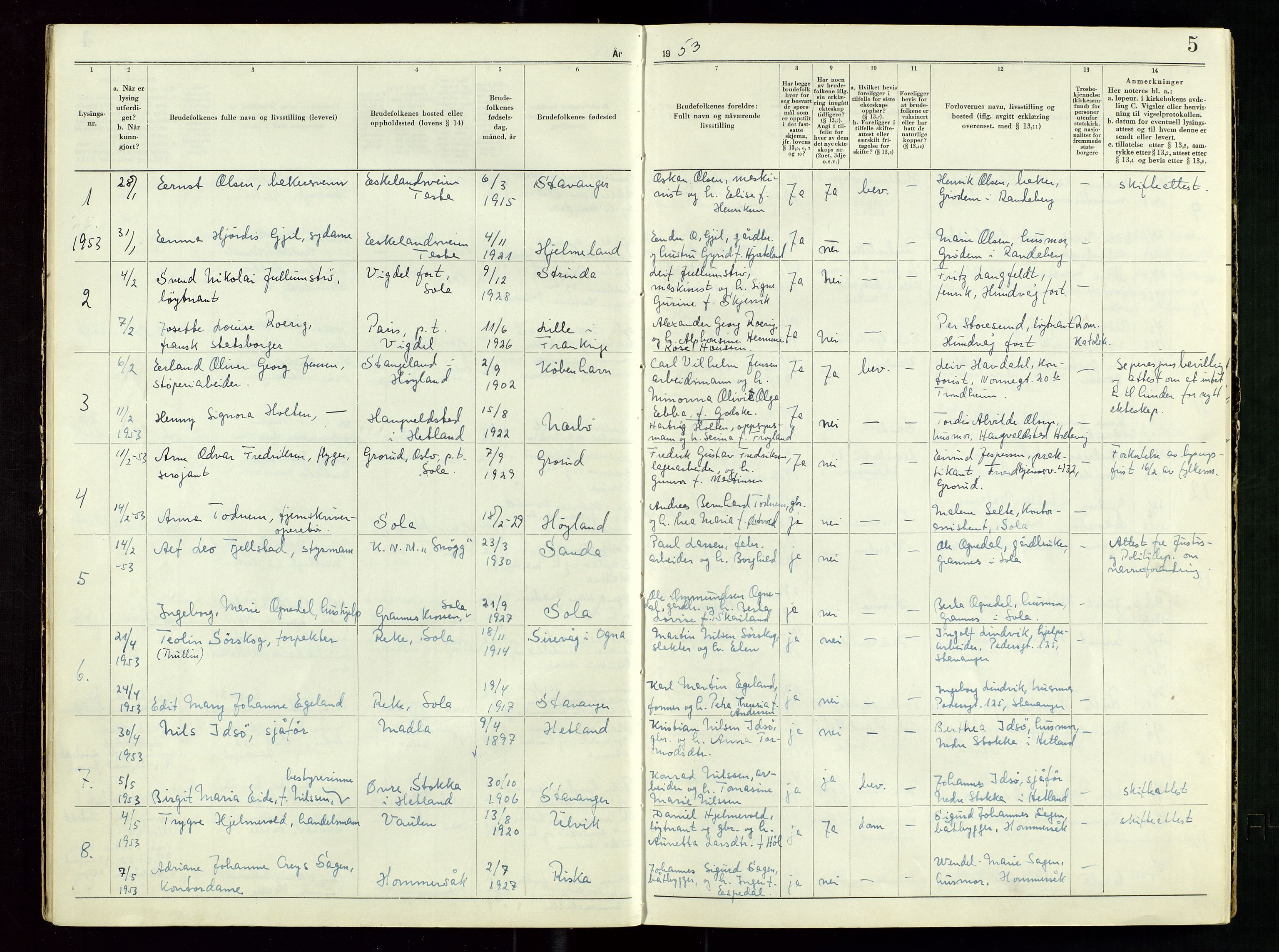 Hafrsfjord sorenskriveri, AV/SAST-A-100313/I/Ib/L0001: LYSINGSPROTOKOLL, 1951-1967, p. 5