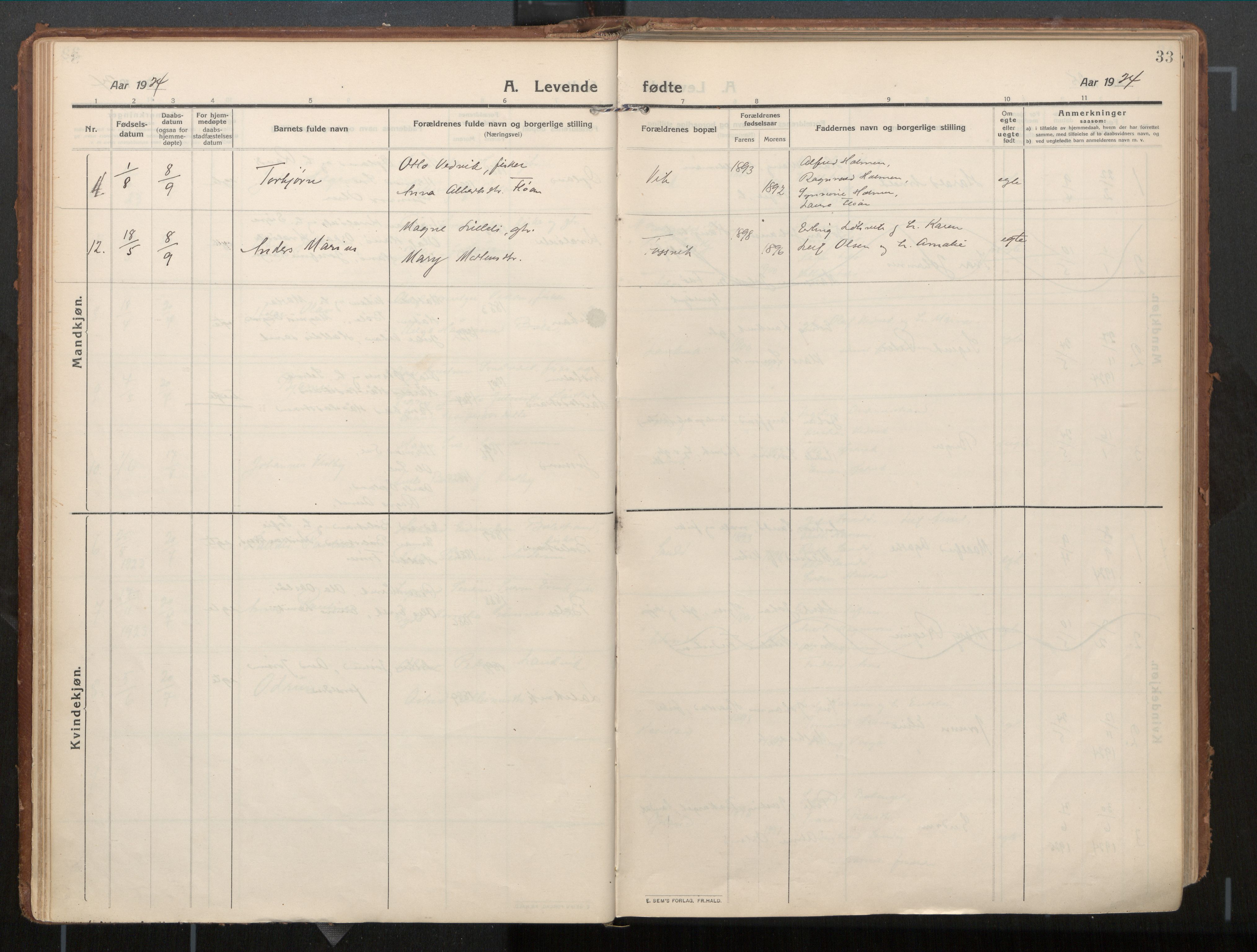 Ministerialprotokoller, klokkerbøker og fødselsregistre - Nord-Trøndelag, SAT/A-1458/771/L0598: Parish register (official) no. 771A05, 1911-1937, p. 33