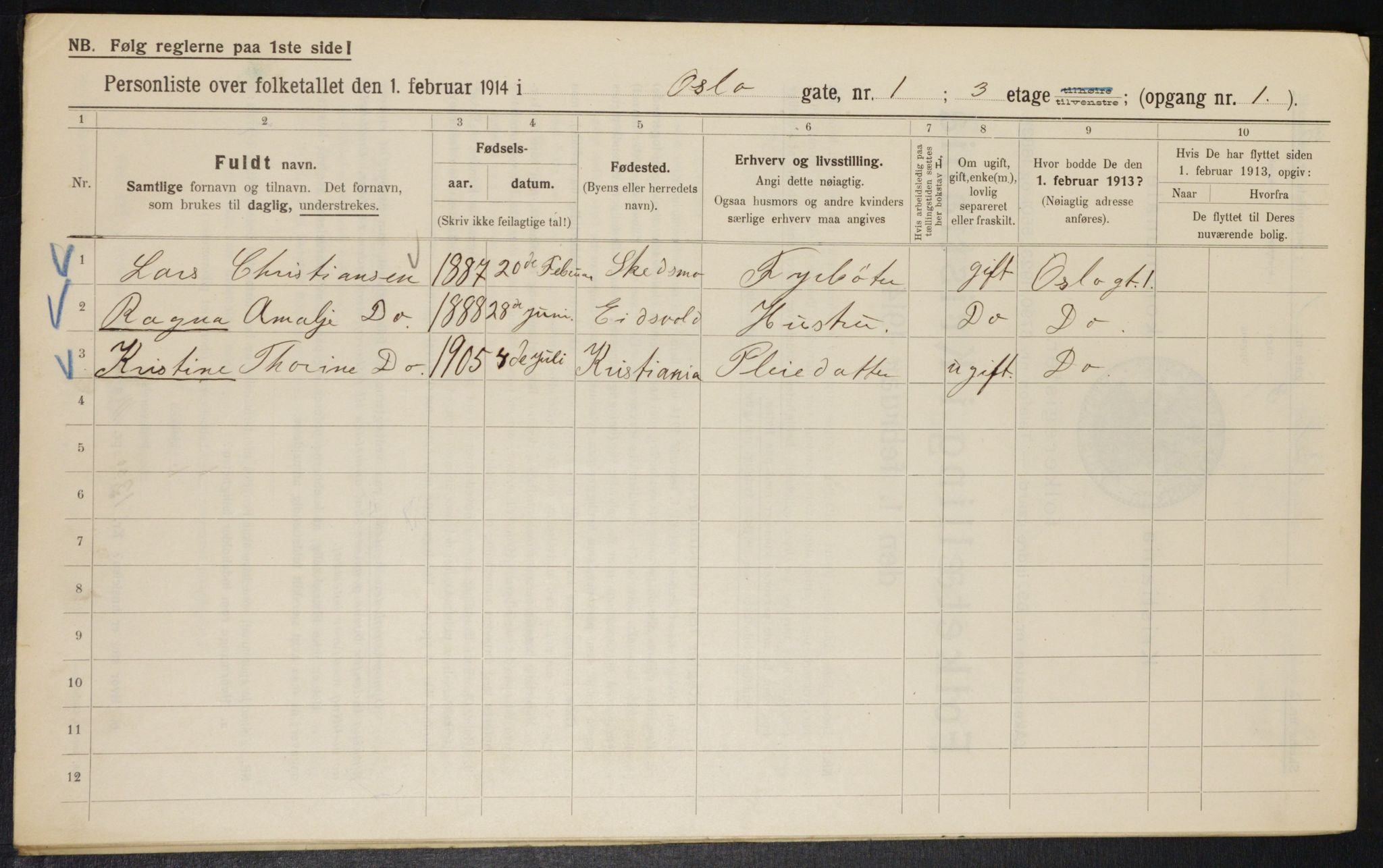 OBA, Municipal Census 1914 for Kristiania, 1914, p. 77016