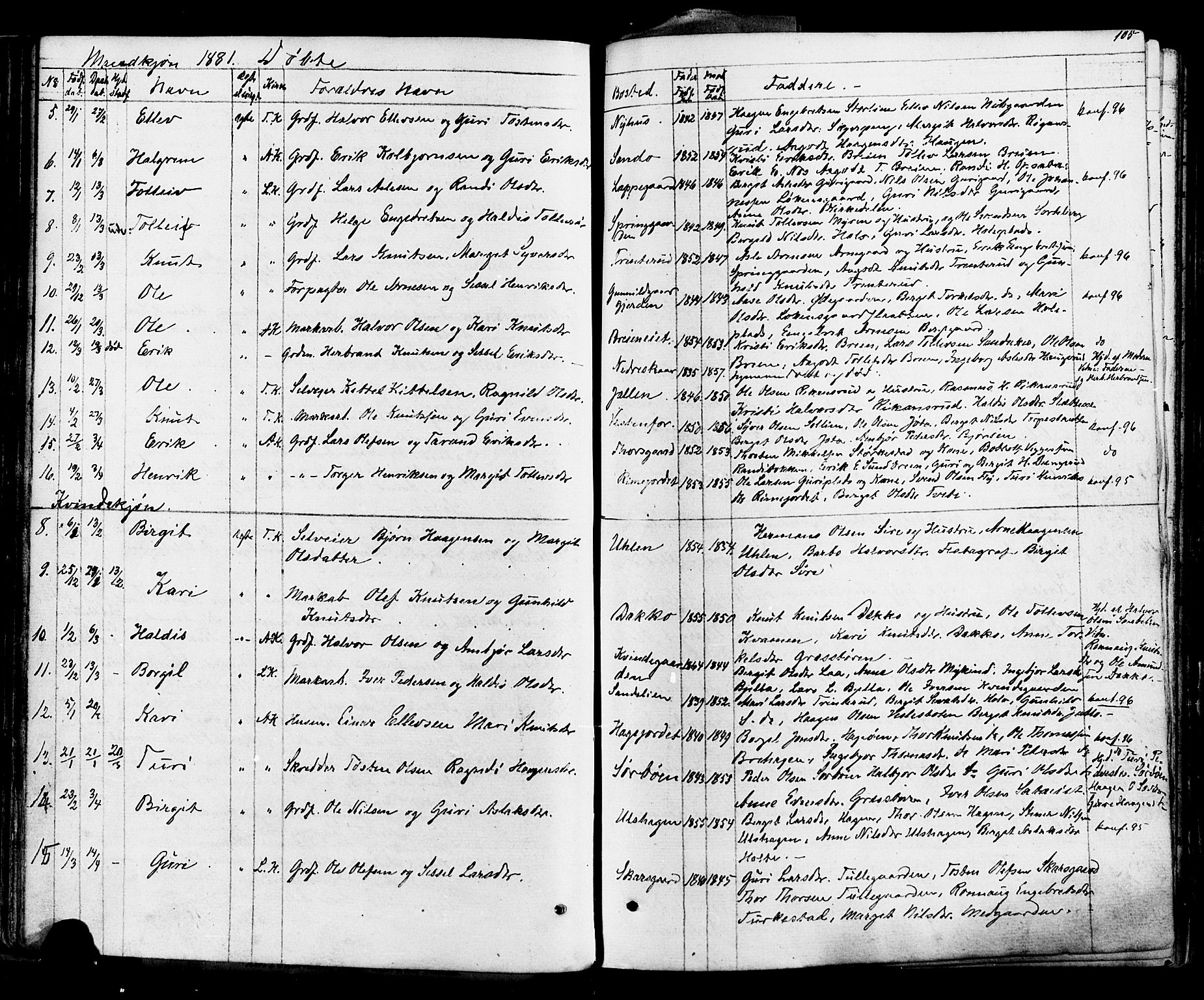 Ål kirkebøker, AV/SAKO-A-249/F/Fa/L0007: Parish register (official) no. I 7, 1865-1881, p. 105