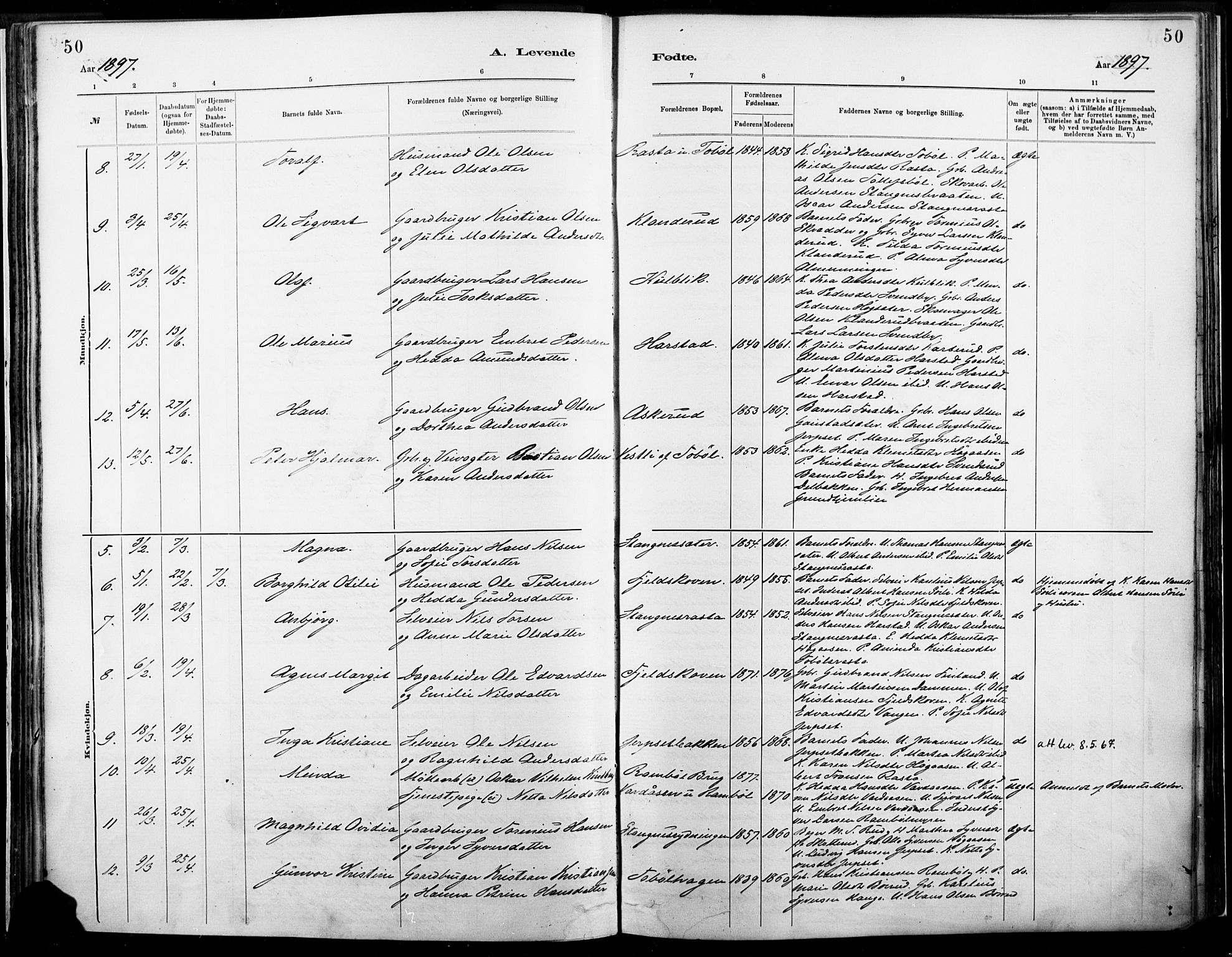 Eidskog prestekontor, AV/SAH-PREST-026/H/Ha/Haa/L0004: Parish register (official) no. 4, 1884-1897, p. 50