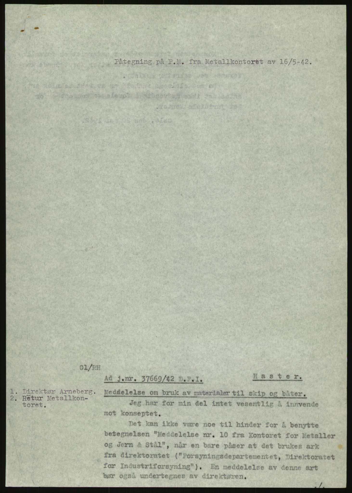 Direktoratet for industriforsyning, Sekretariatet, AV/RA-S-4153/D/Df/L0054: 9. Metallkontoret, 1940-1945, p. 1561