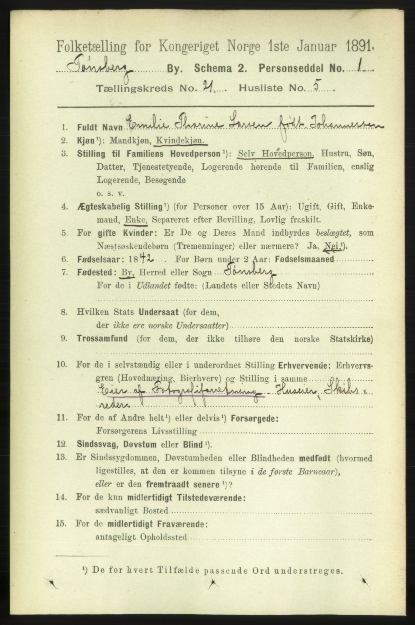 RA, 1891 census for 0705 Tønsberg, 1891, p. 5700