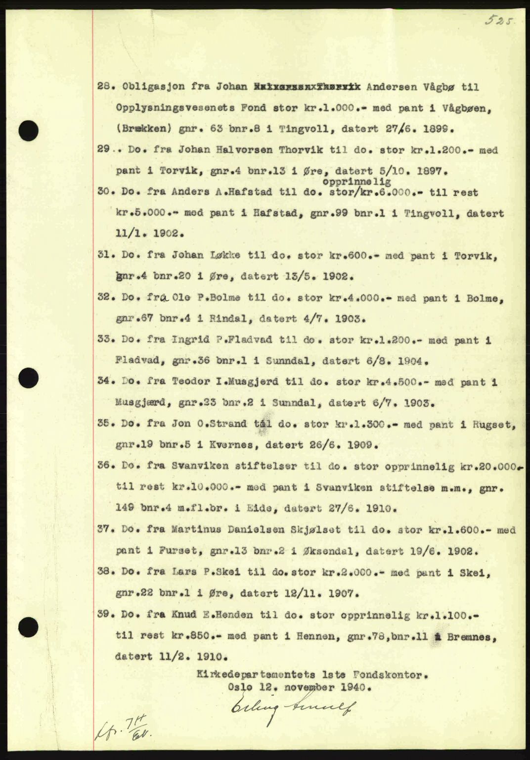 Nordmøre sorenskriveri, AV/SAT-A-4132/1/2/2Ca: Mortgage book no. B87, 1940-1941, Diary no: : 1940/1940