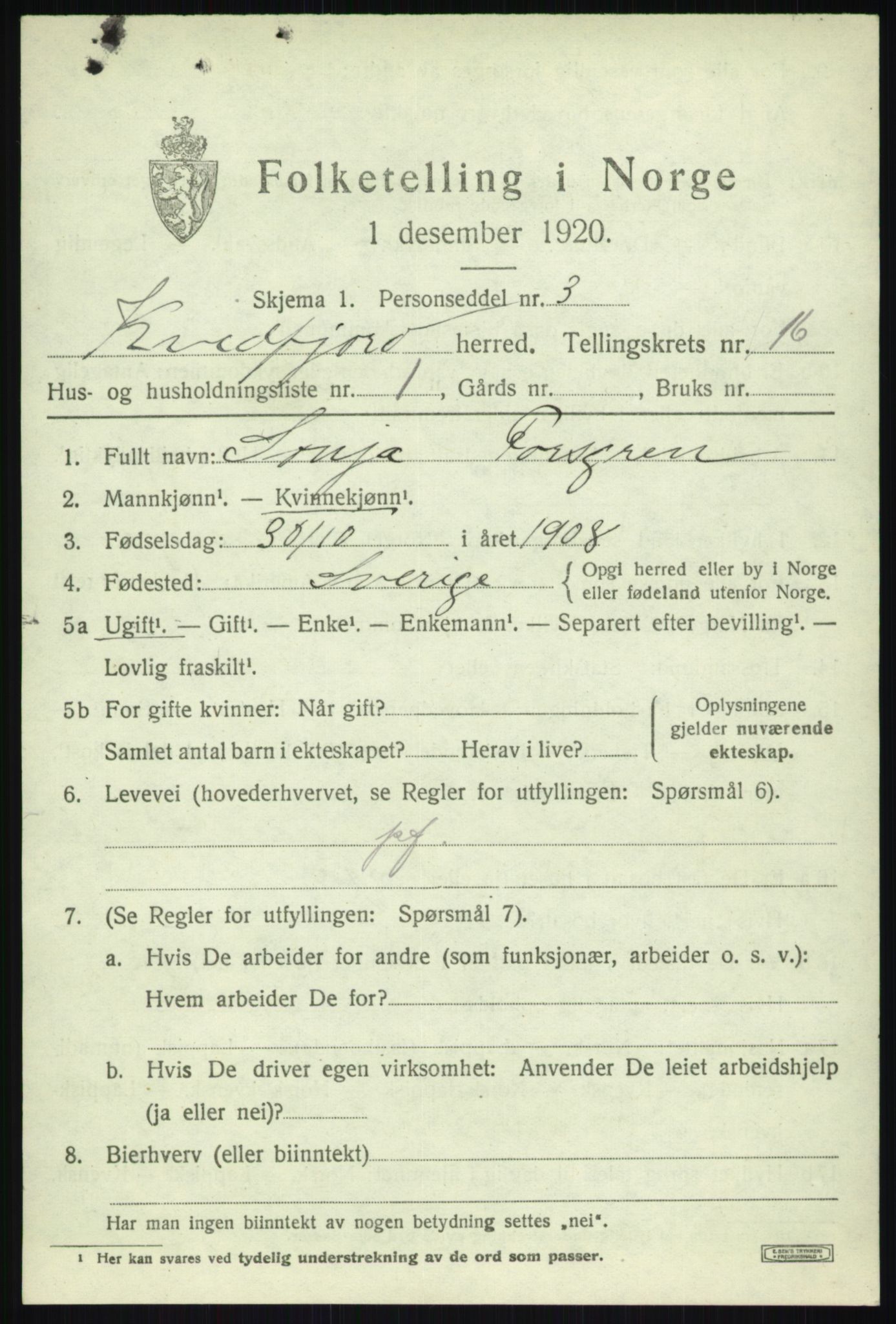 SATØ, 1920 census for Kvæfjord, 1920, p. 7489