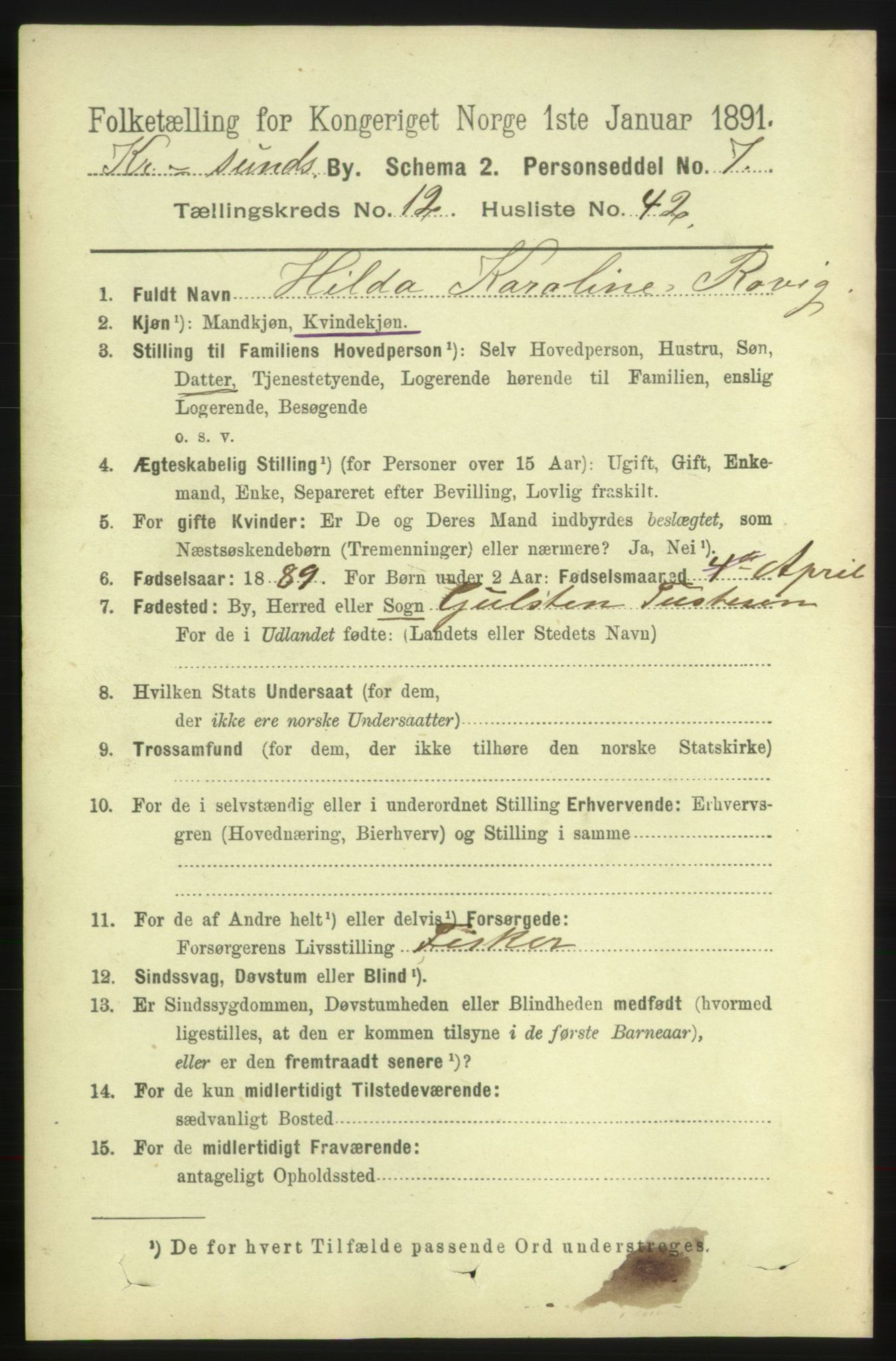 RA, 1891 census for 1503 Kristiansund, 1891, p. 9676