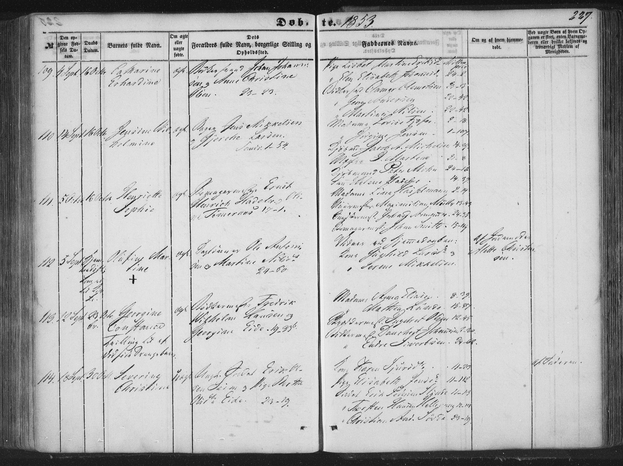 Korskirken sokneprestembete, AV/SAB-A-76101/H/Haa/L0017: Parish register (official) no. B 3, 1851-1857, p. 227