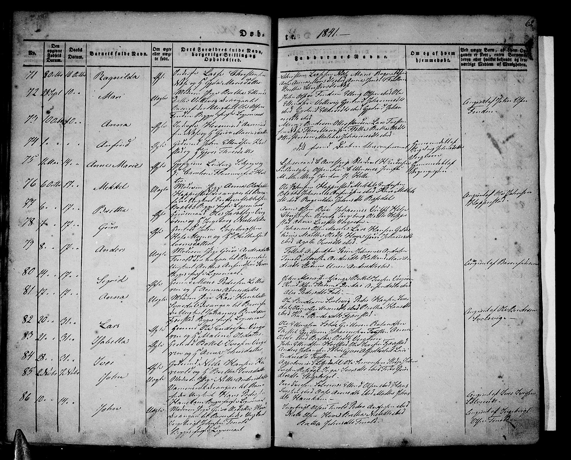 Vik sokneprestembete, SAB/A-81501: Parish register (official) no. A 7, 1831-1845, p. 62