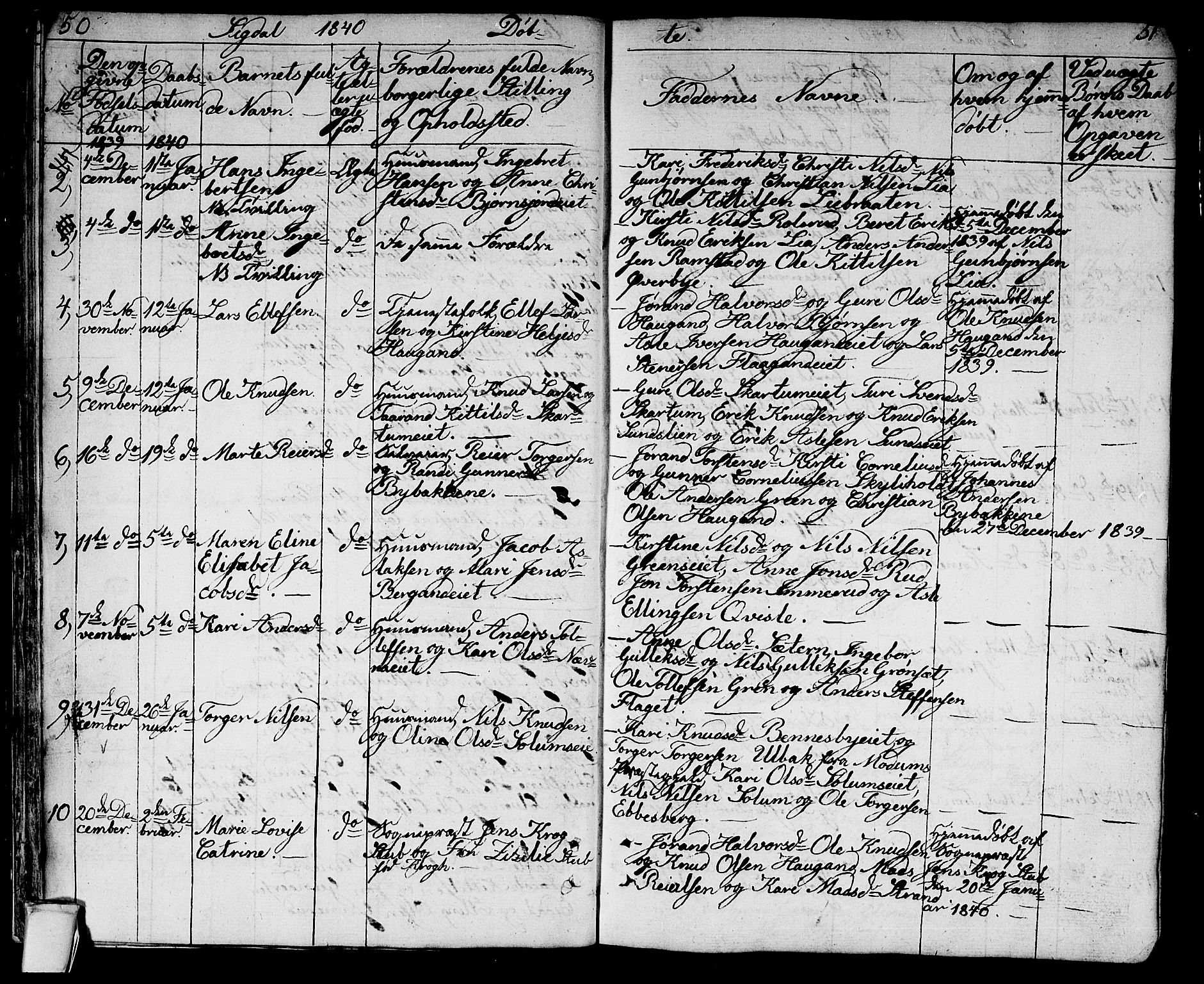 Sigdal kirkebøker, AV/SAKO-A-245/G/Ga/L0002: Parish register (copy) no. I 2, 1835-1856, p. 50-51