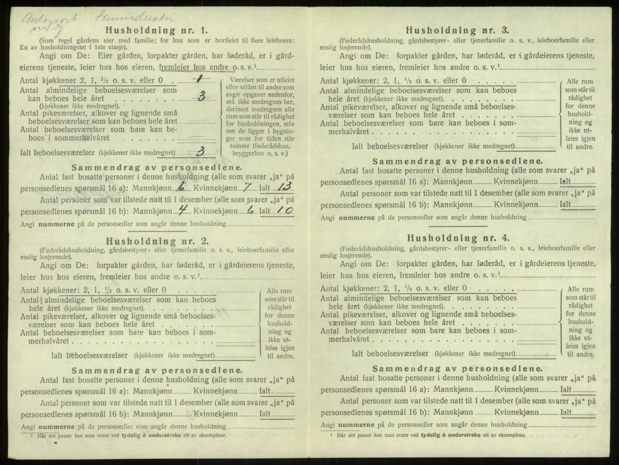 SAB, 1920 census for Årdal, 1920, p. 440