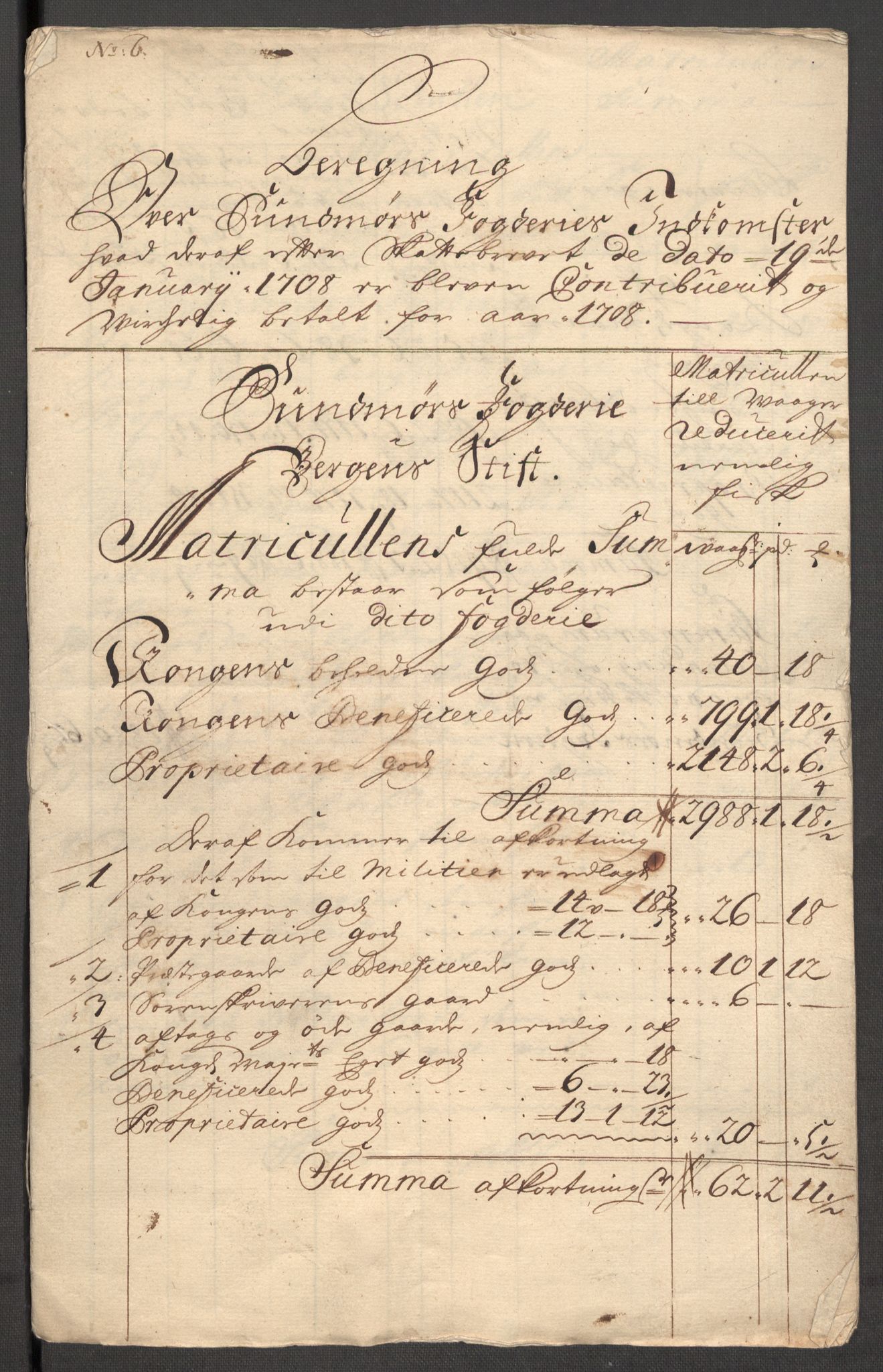 Rentekammeret inntil 1814, Reviderte regnskaper, Fogderegnskap, AV/RA-EA-4092/R54/L3562: Fogderegnskap Sunnmøre, 1708-1709, p. 16