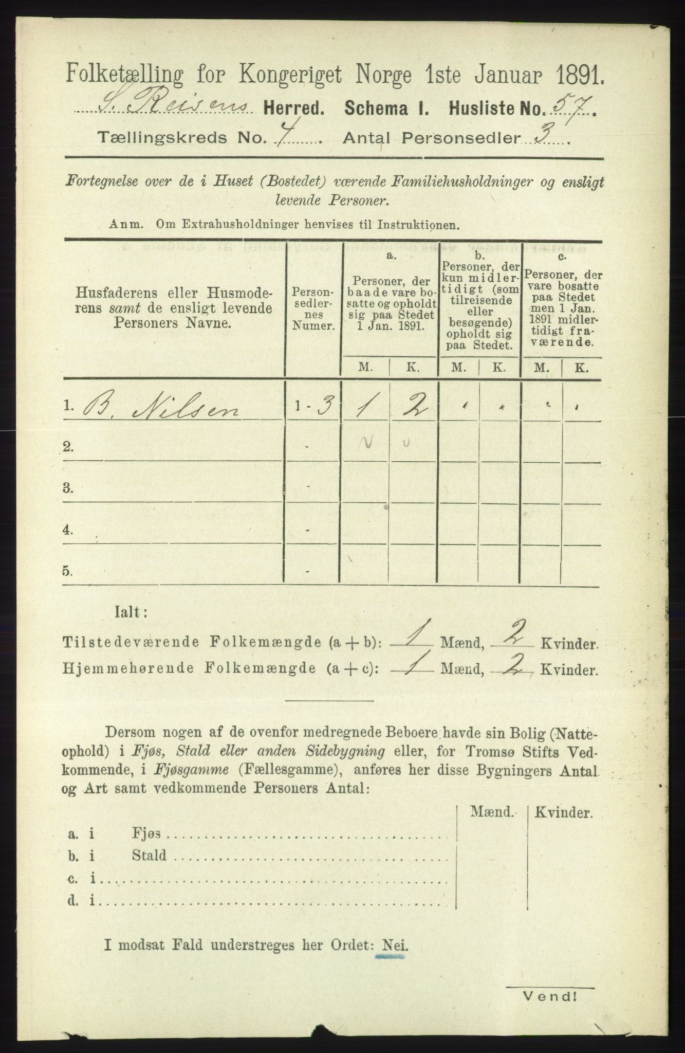 RA, 1891 census for 1925 Sørreisa, 1891, p. 1067