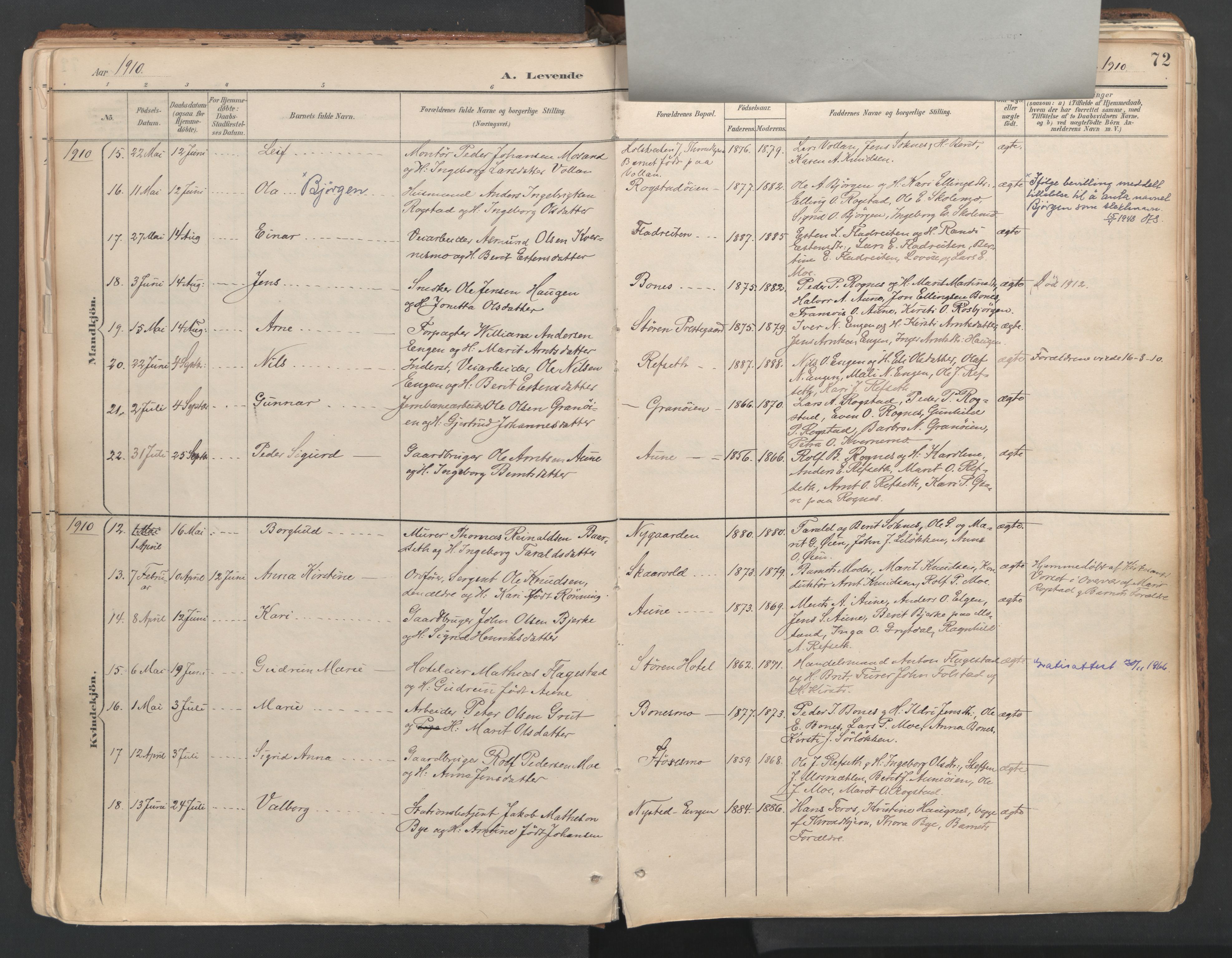 Ministerialprotokoller, klokkerbøker og fødselsregistre - Sør-Trøndelag, SAT/A-1456/687/L1004: Parish register (official) no. 687A10, 1891-1923, p. 72