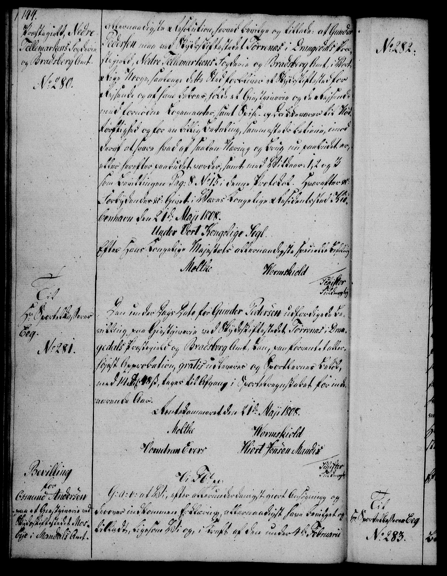 Rentekammeret, Kammerkanselliet, AV/RA-EA-3111/G/Gg/Gga/L0019: Norsk ekspedisjonsprotokoll med register (merket RK 53.19), 1807-1810, p. 144