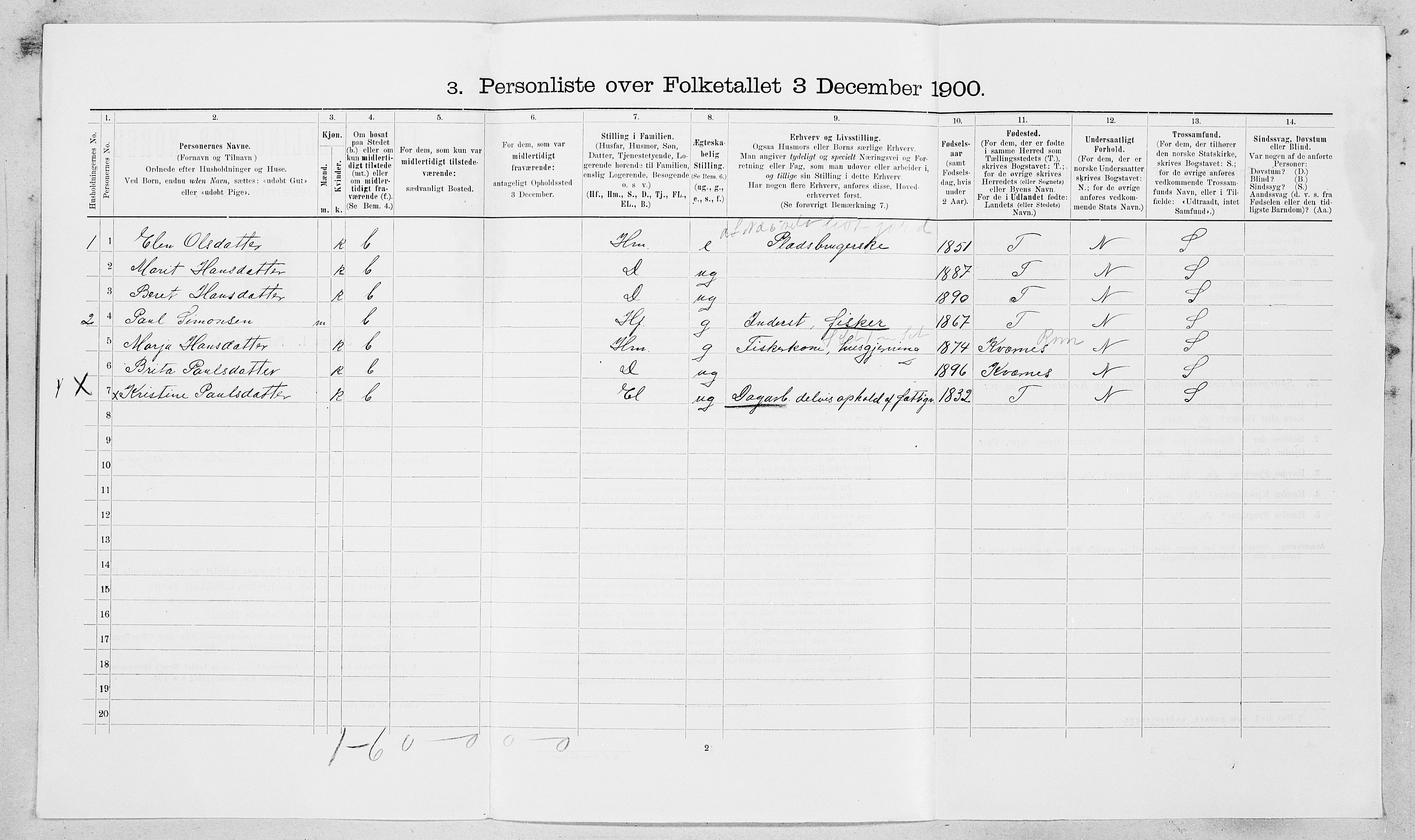 SAT, 1900 census for Hemne, 1900, p. 880