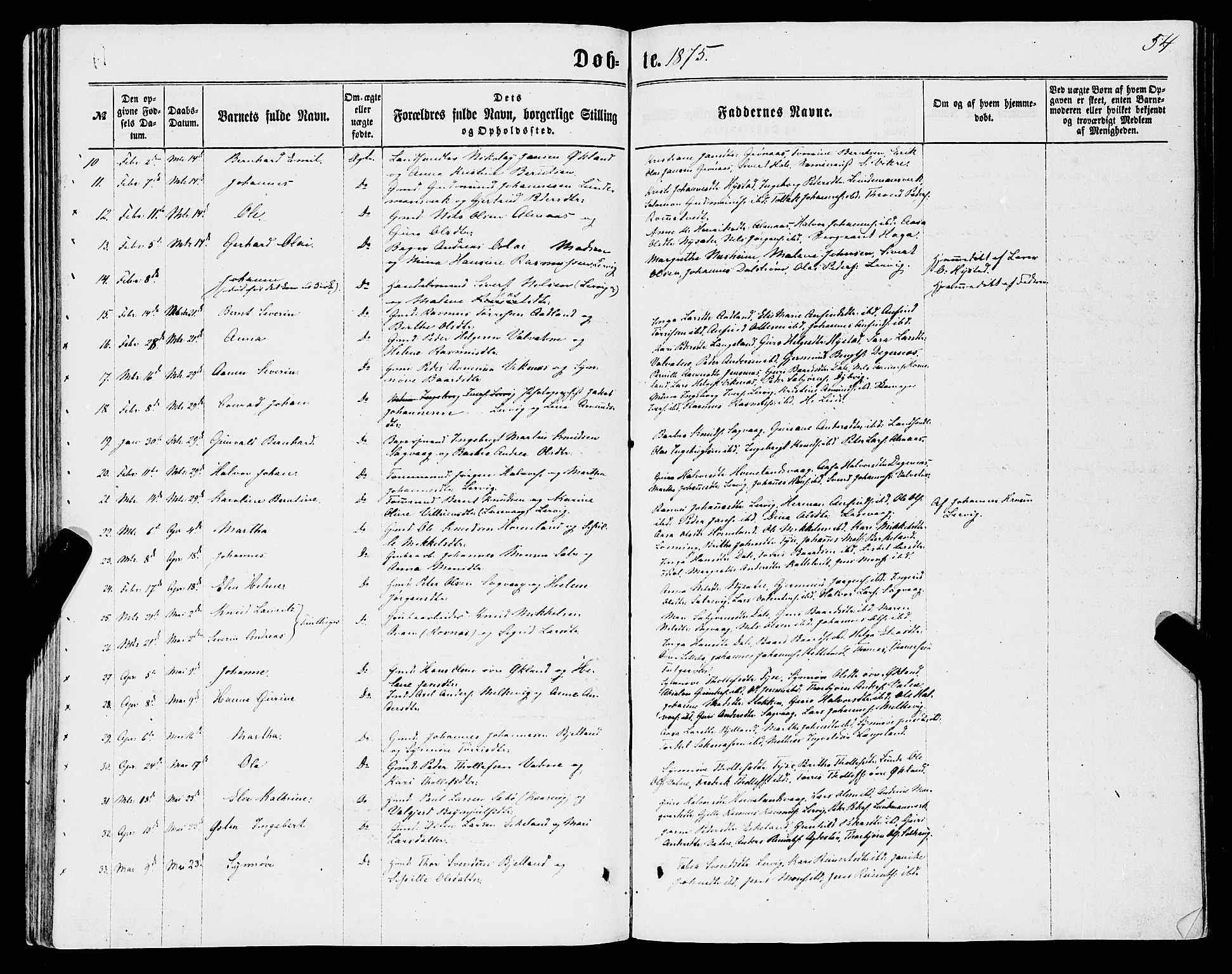 Stord sokneprestembete, AV/SAB-A-78201/H/Haa: Parish register (official) no. B 1, 1862-1877, p. 54