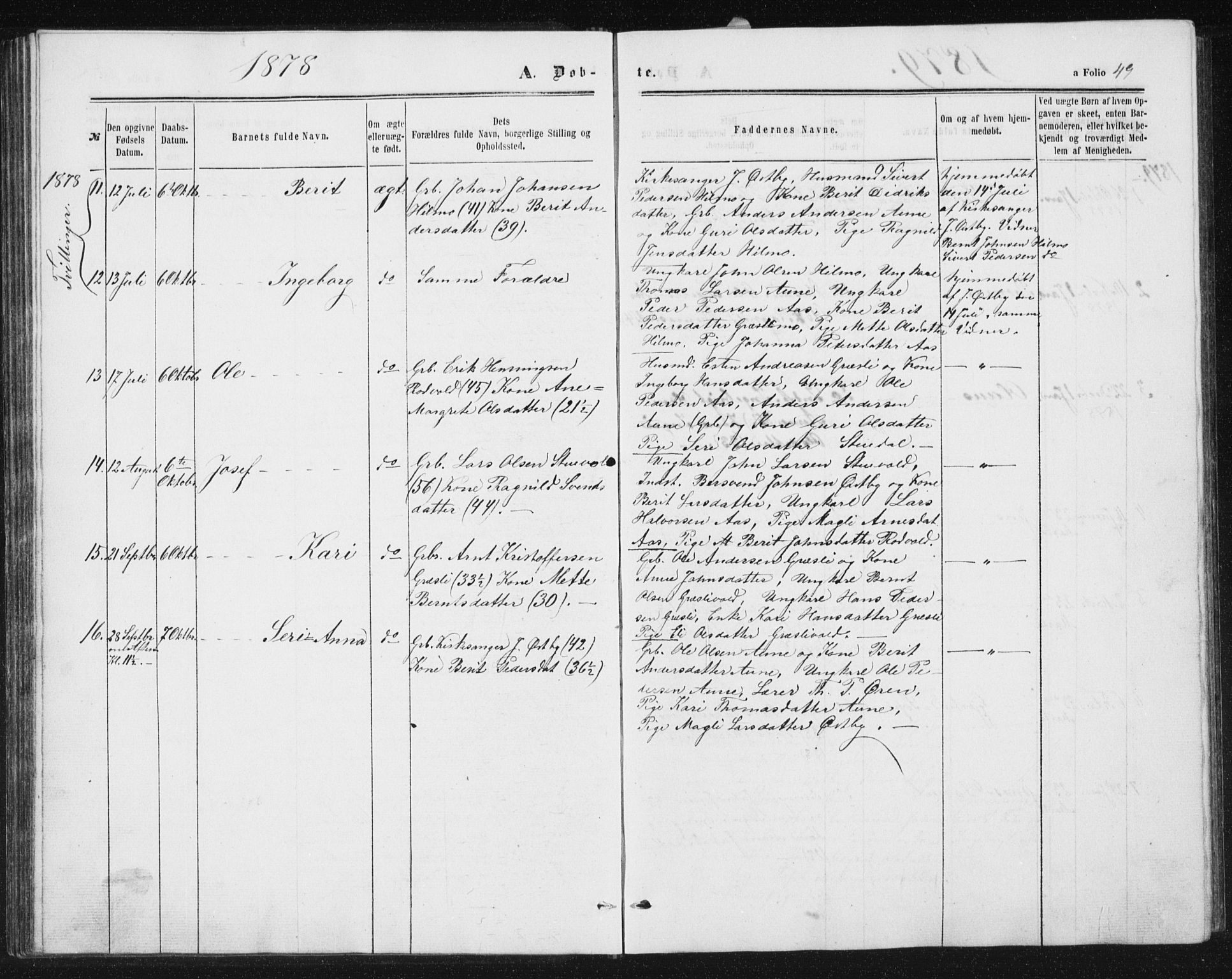 Ministerialprotokoller, klokkerbøker og fødselsregistre - Sør-Trøndelag, SAT/A-1456/698/L1166: Parish register (copy) no. 698C03, 1861-1887, p. 49