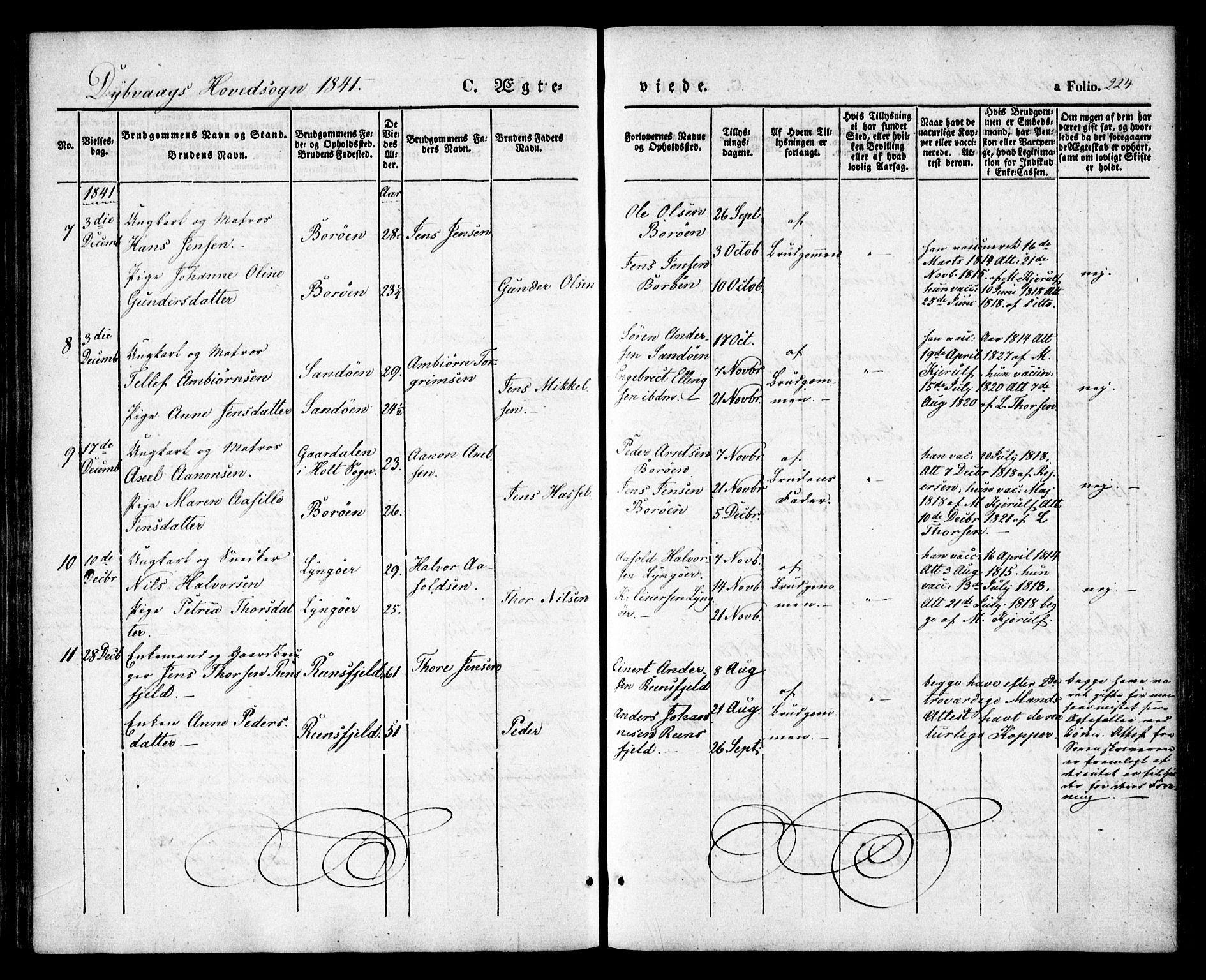 Dypvåg sokneprestkontor, AV/SAK-1111-0007/F/Fa/Faa/L0005: Parish register (official) no. A 5, 1841-1854, p. 224