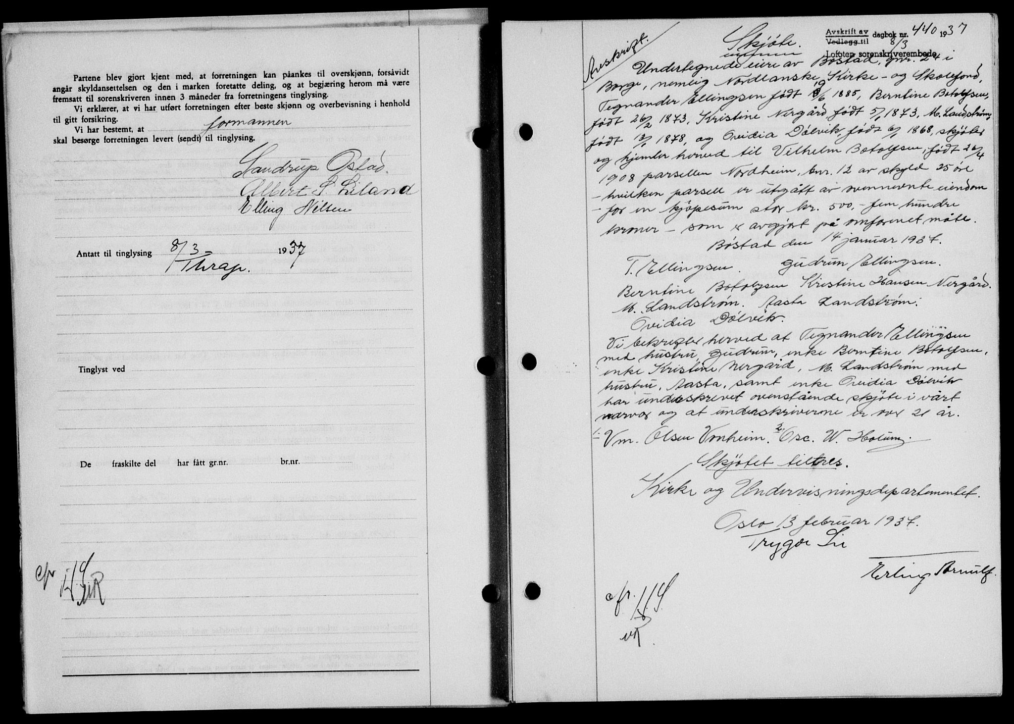 Lofoten sorenskriveri, SAT/A-0017/1/2/2C/L0002a: Mortgage book no. 2a, 1937-1937, Diary no: : 440/1937