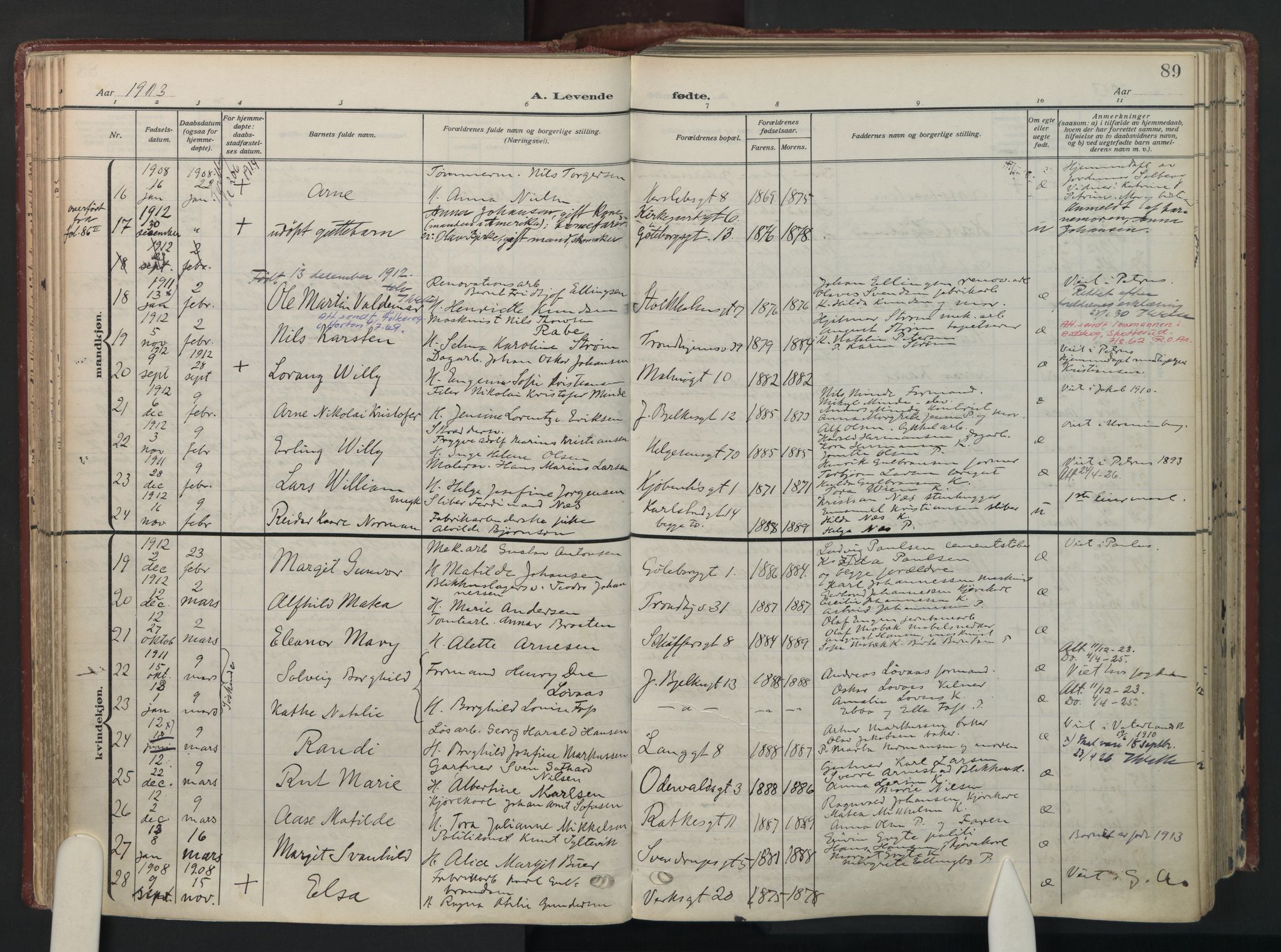 Petrus prestekontor Kirkebøker, AV/SAO-A-10872/F/Fa/L0012: Parish register (official) no. 12, 1909-1936, p. 89