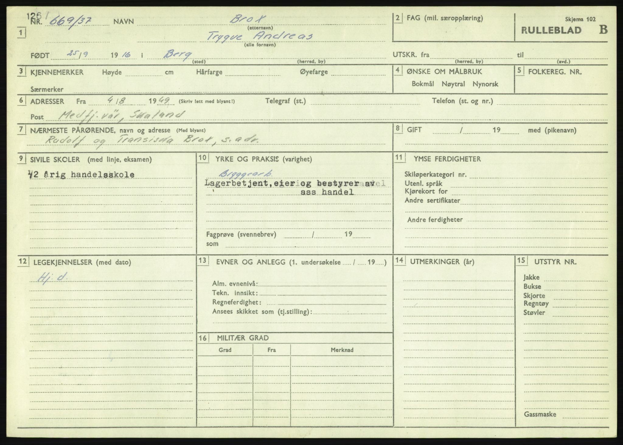 Forsvaret, Troms infanteriregiment nr. 16, AV/RA-RAFA-3146/P/Pa/L0021: Rulleblad for regimentets menige mannskaper, årsklasse 1937, 1937, p. 91